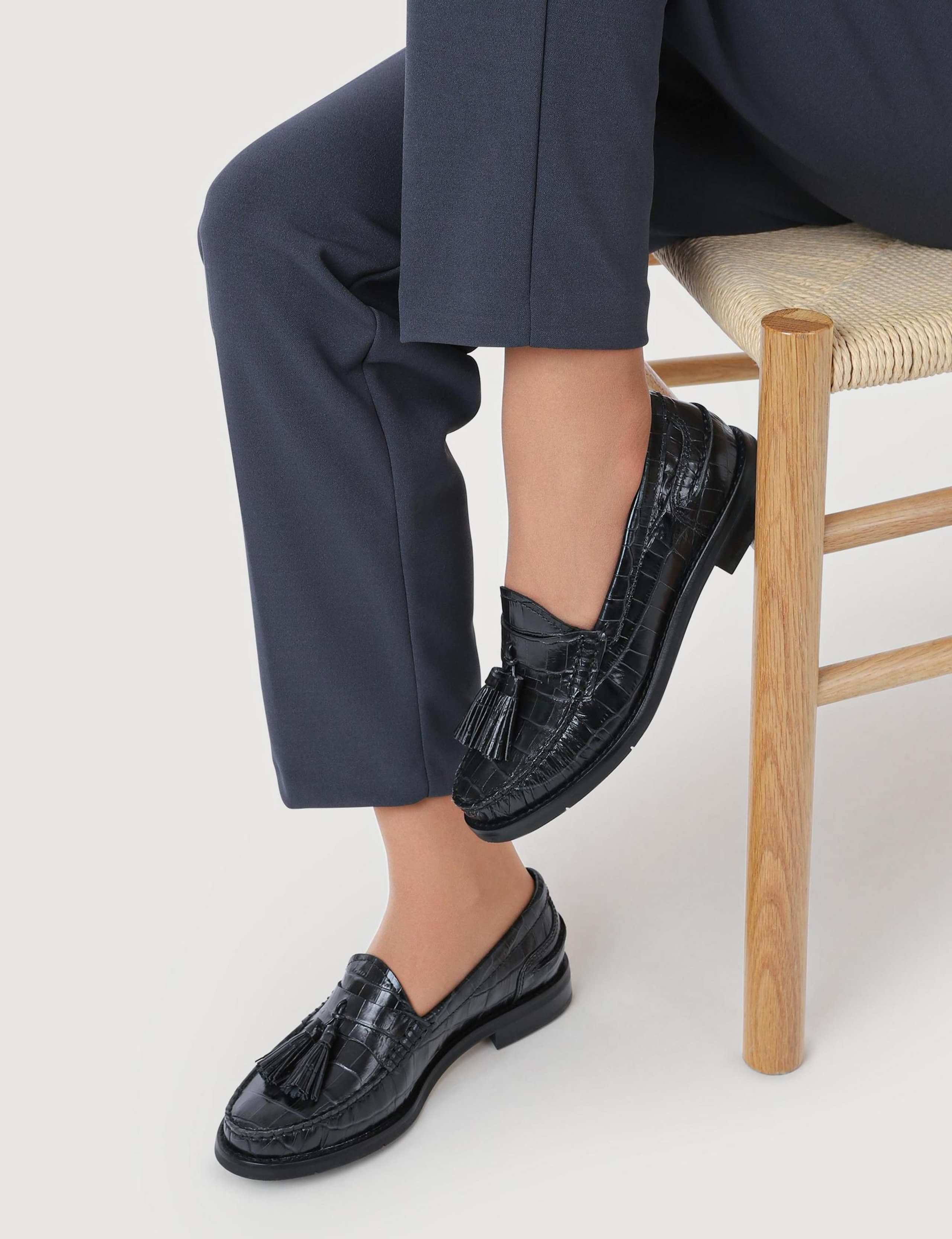 Leather Croc Tassel Block Heel Loafers 6 of 6