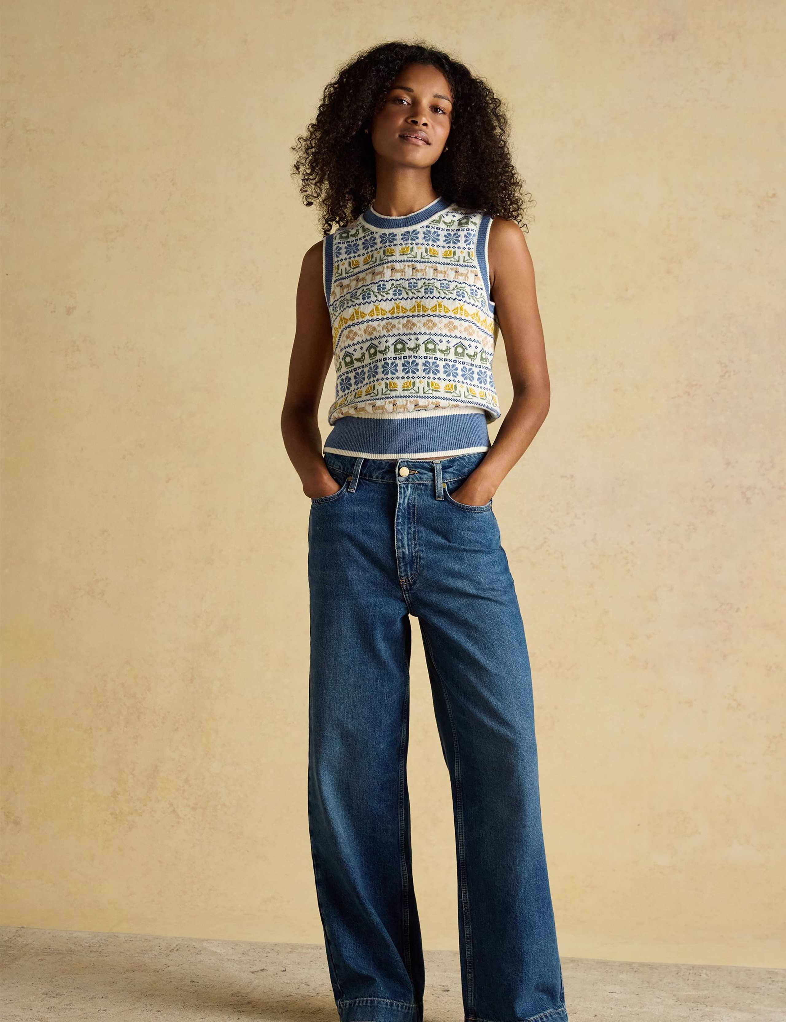 Cotton Rich Intarsia Knitted Vest with Wool 3 of 9