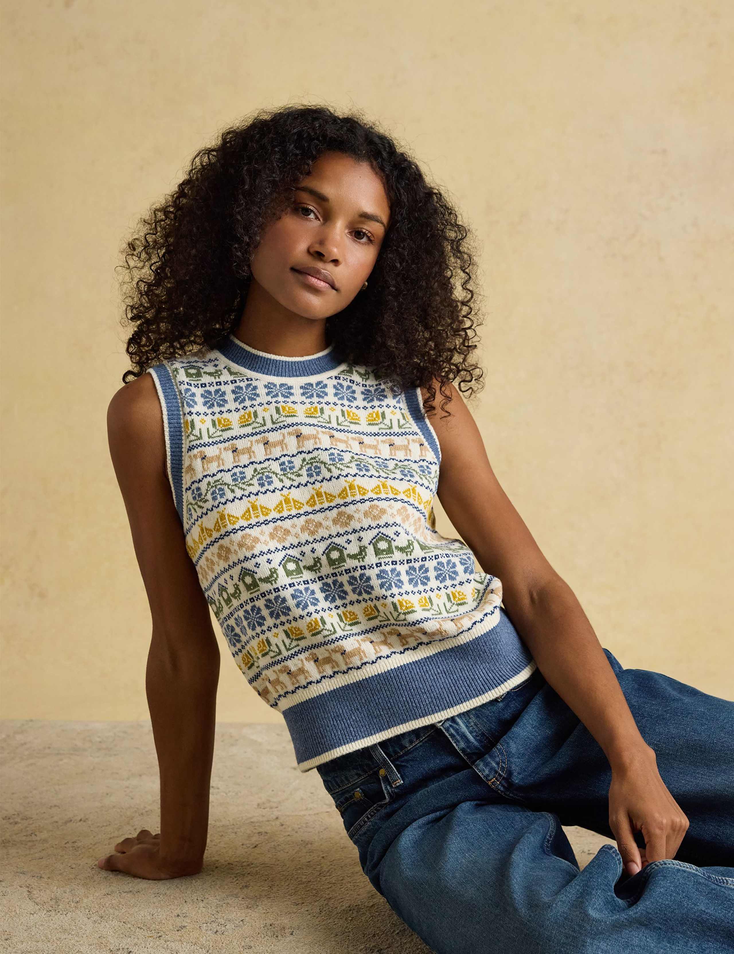 Cotton Rich Intarsia Knitted Vest with Wool 4 of 9