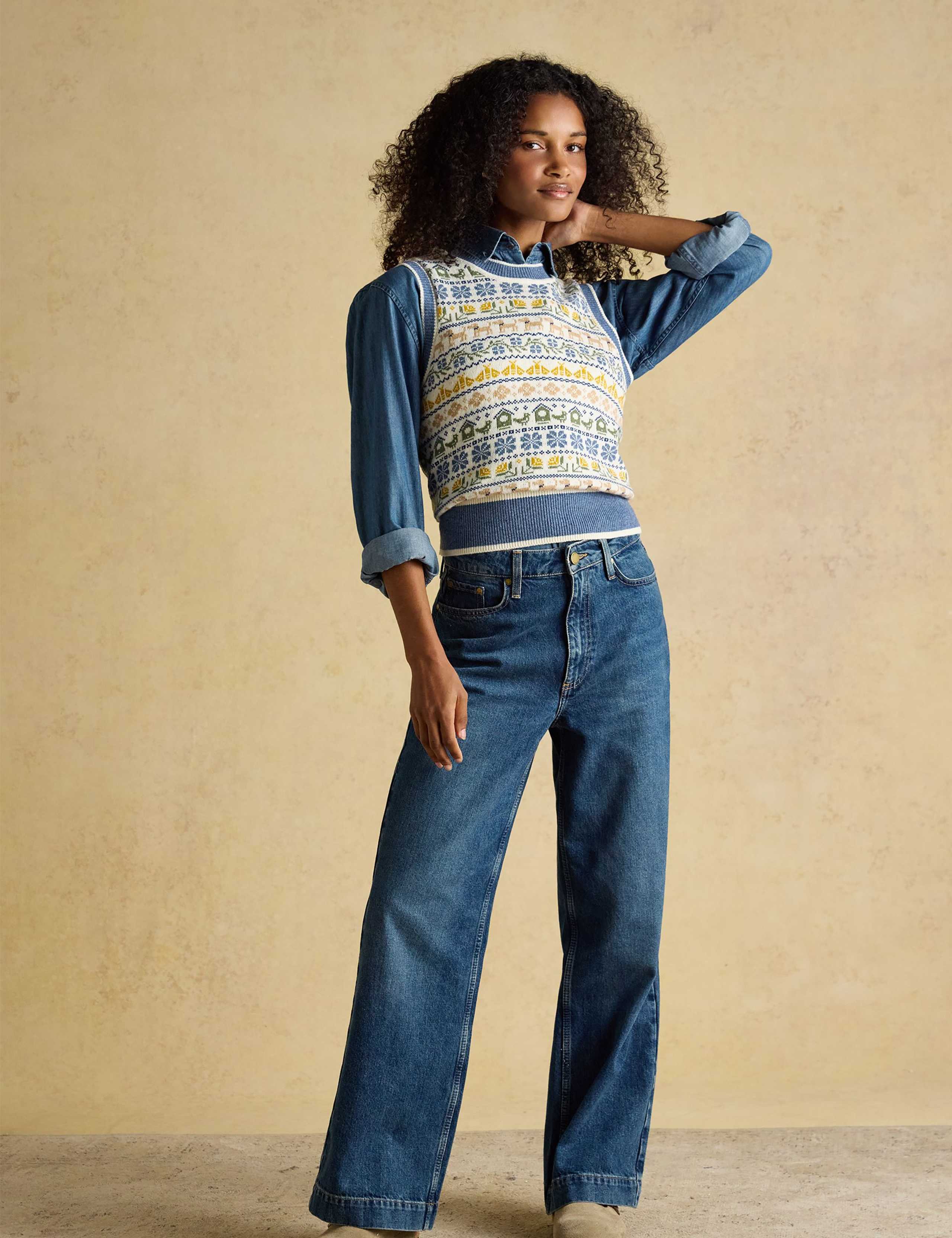 Cotton Rich Intarsia Knitted Vest with Wool 5 of 9