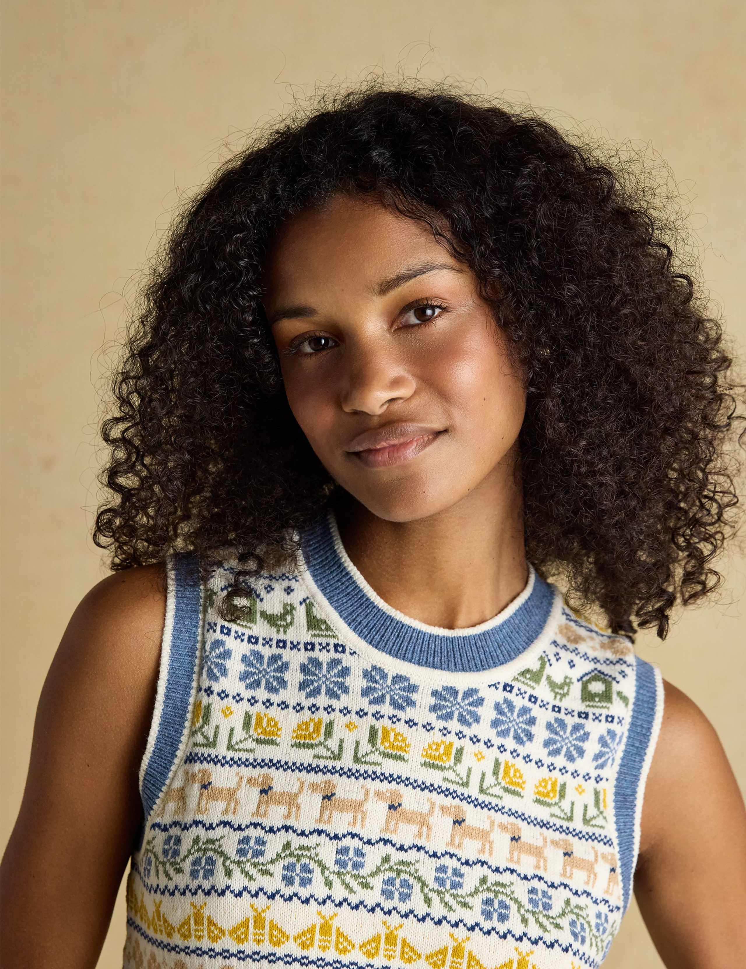 Cotton Rich Intarsia Knitted Vest with Wool 6 of 9