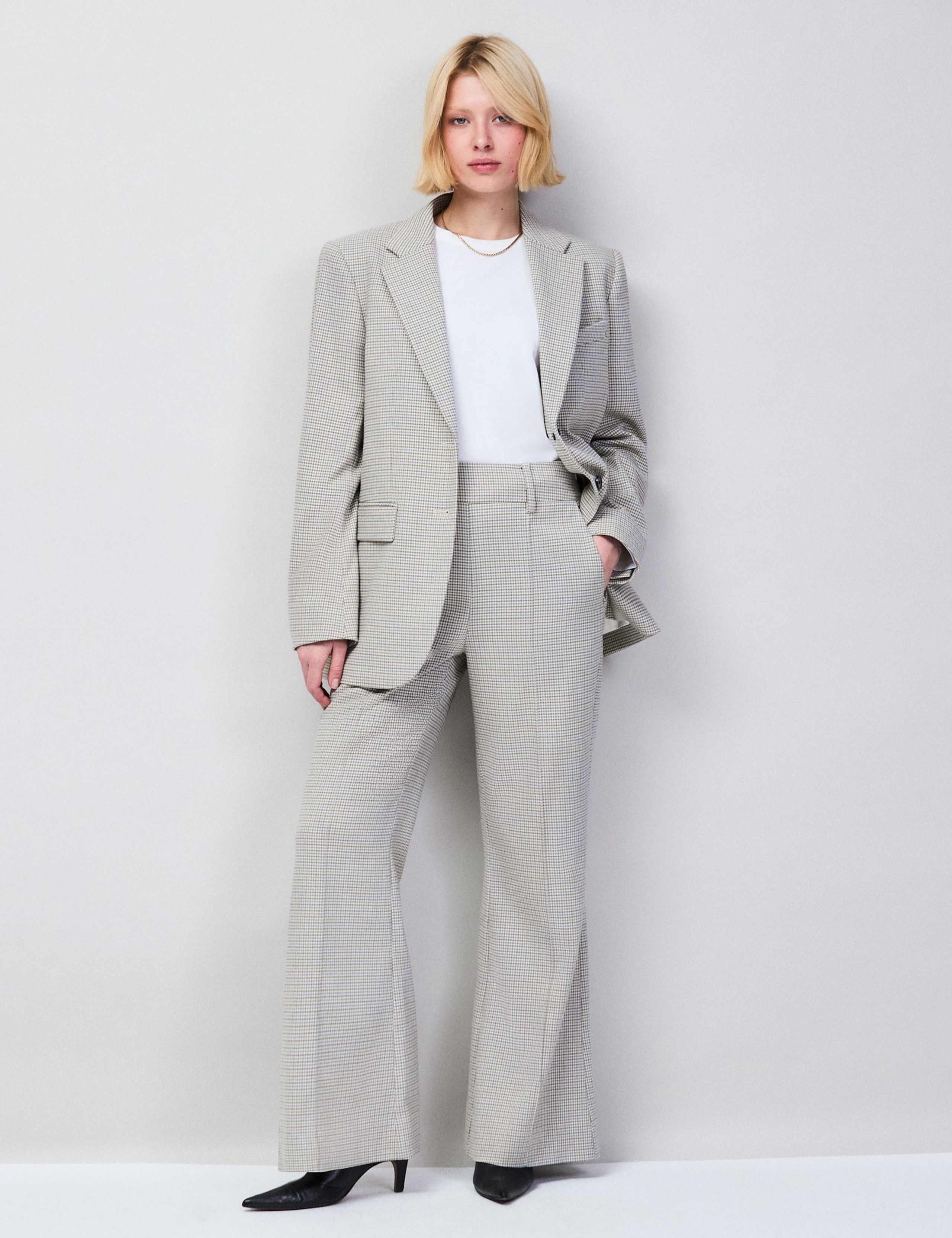 Dogtooth Wide Leg Flared Trousers 3 of 8