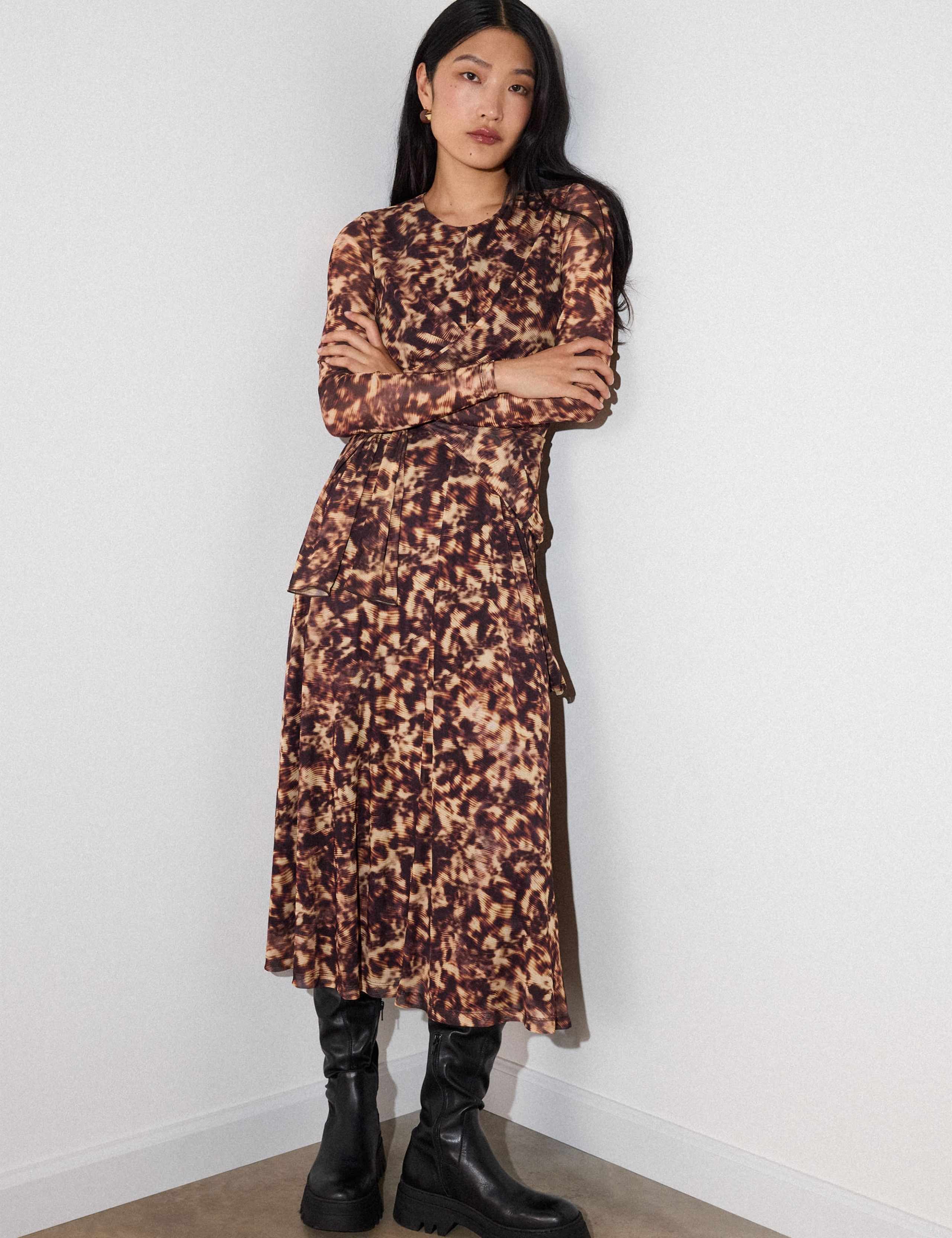 Mesh Animal Print Zip Up Midi Dress 3 of 6