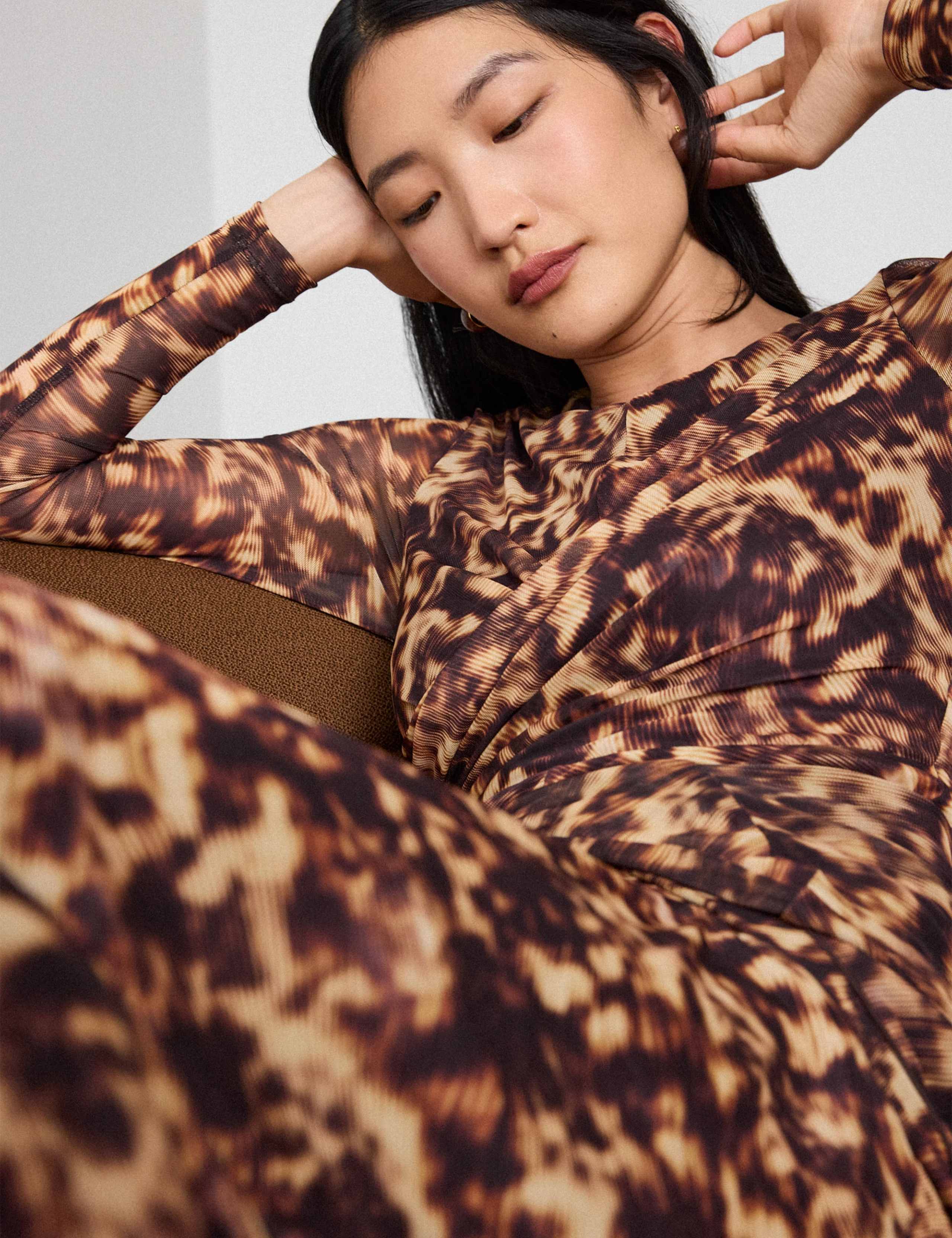 Mesh Animal Print Zip Up Midi Dress 4 of 6