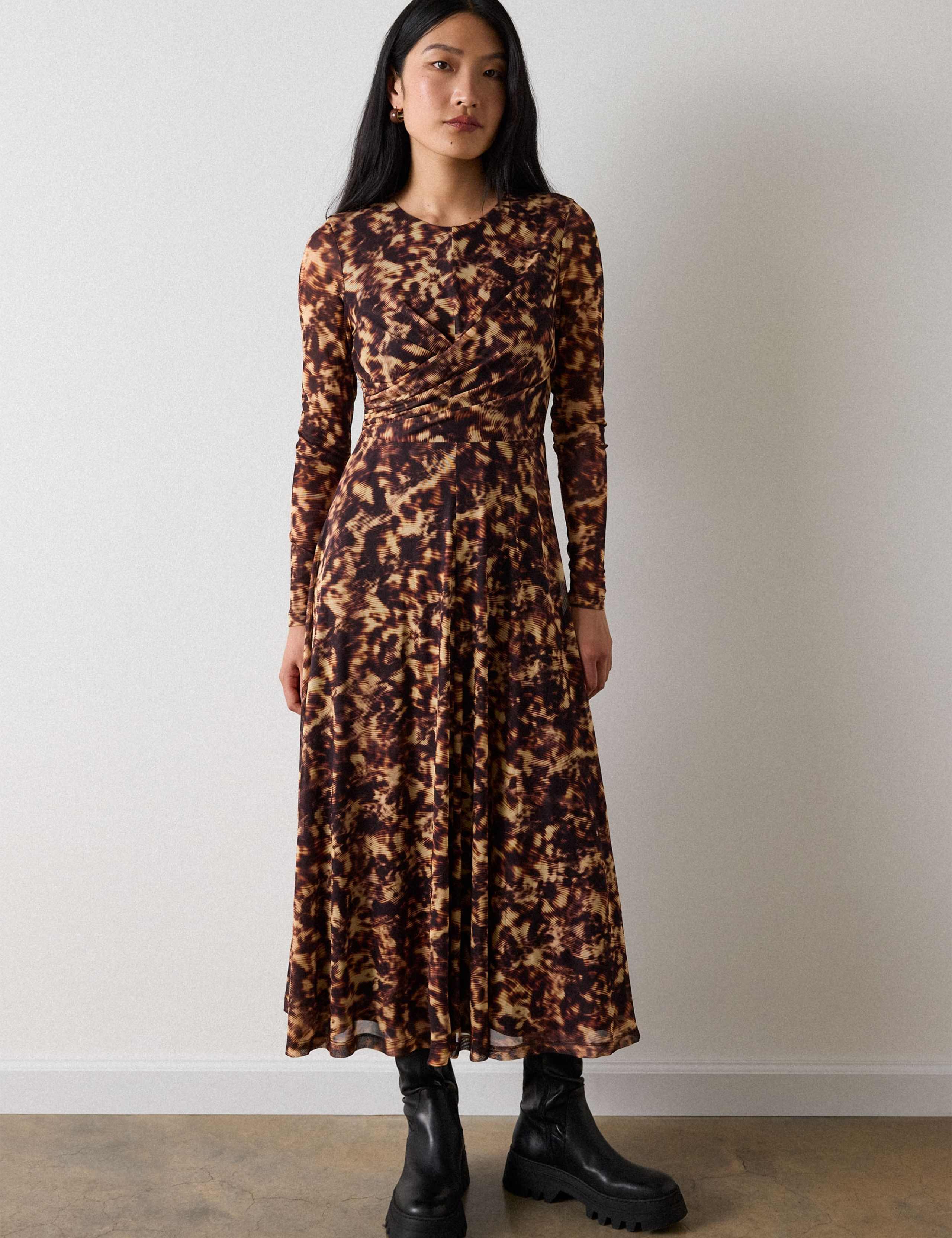 Mesh Animal Print Zip Up Midi Dress 5 of 6