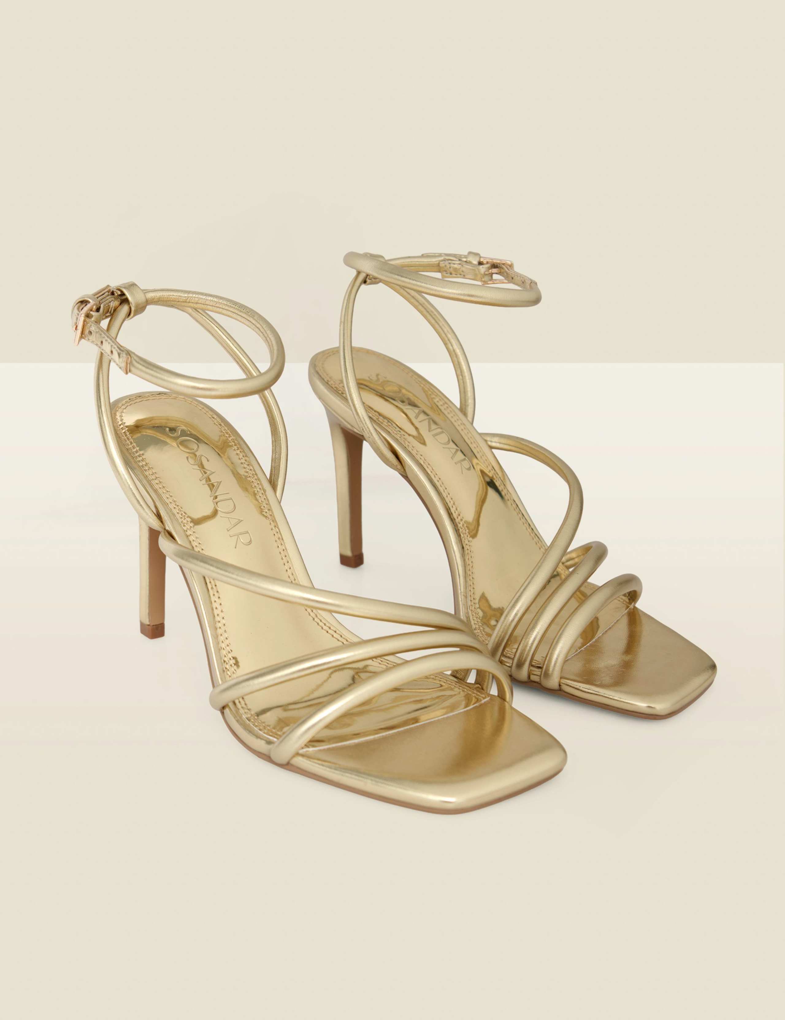 Metallic Strappy Stiletto Heel Sandals 3 of 4