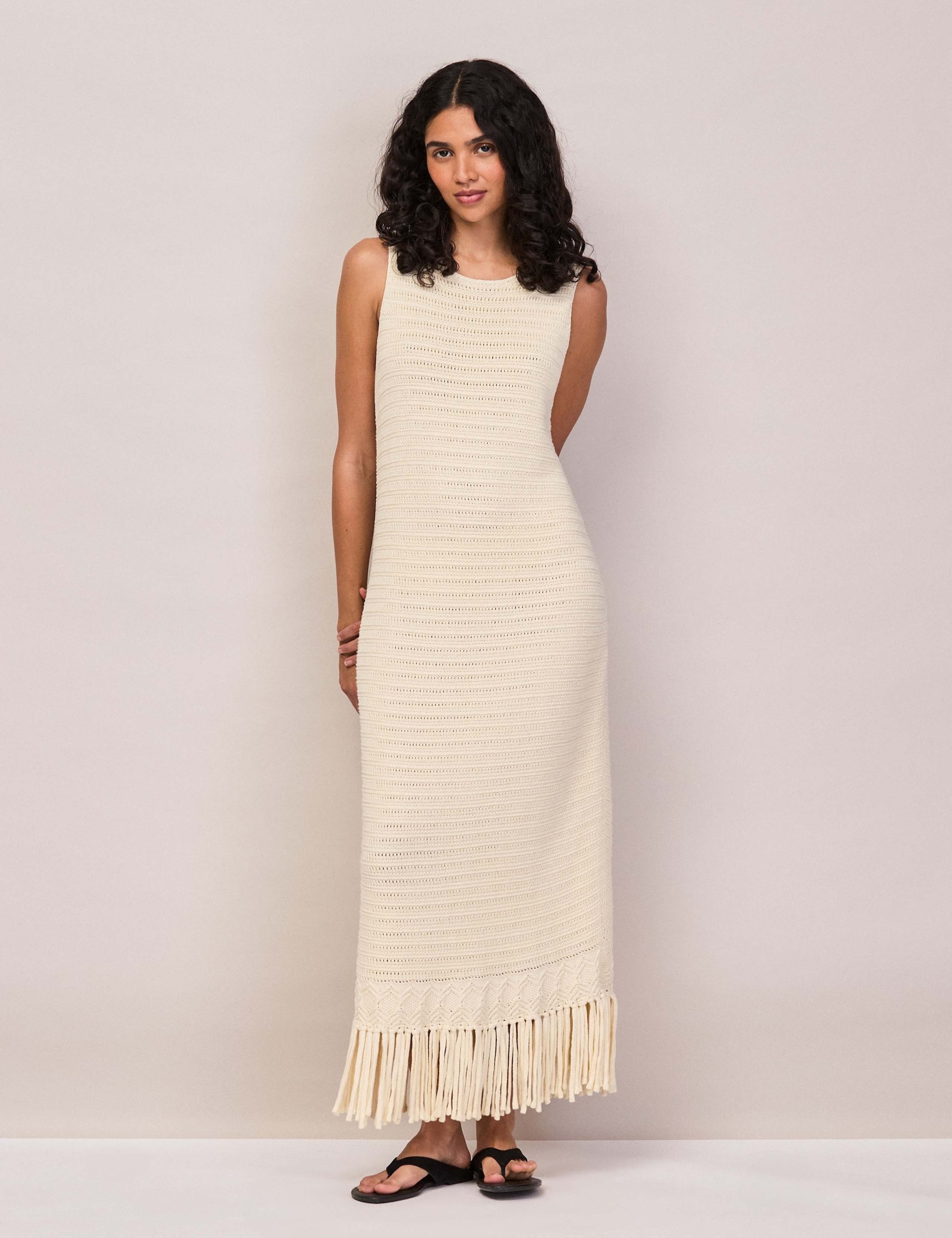 Pure Cotton Fringed Midaxi Knitted Dress 4 of 8