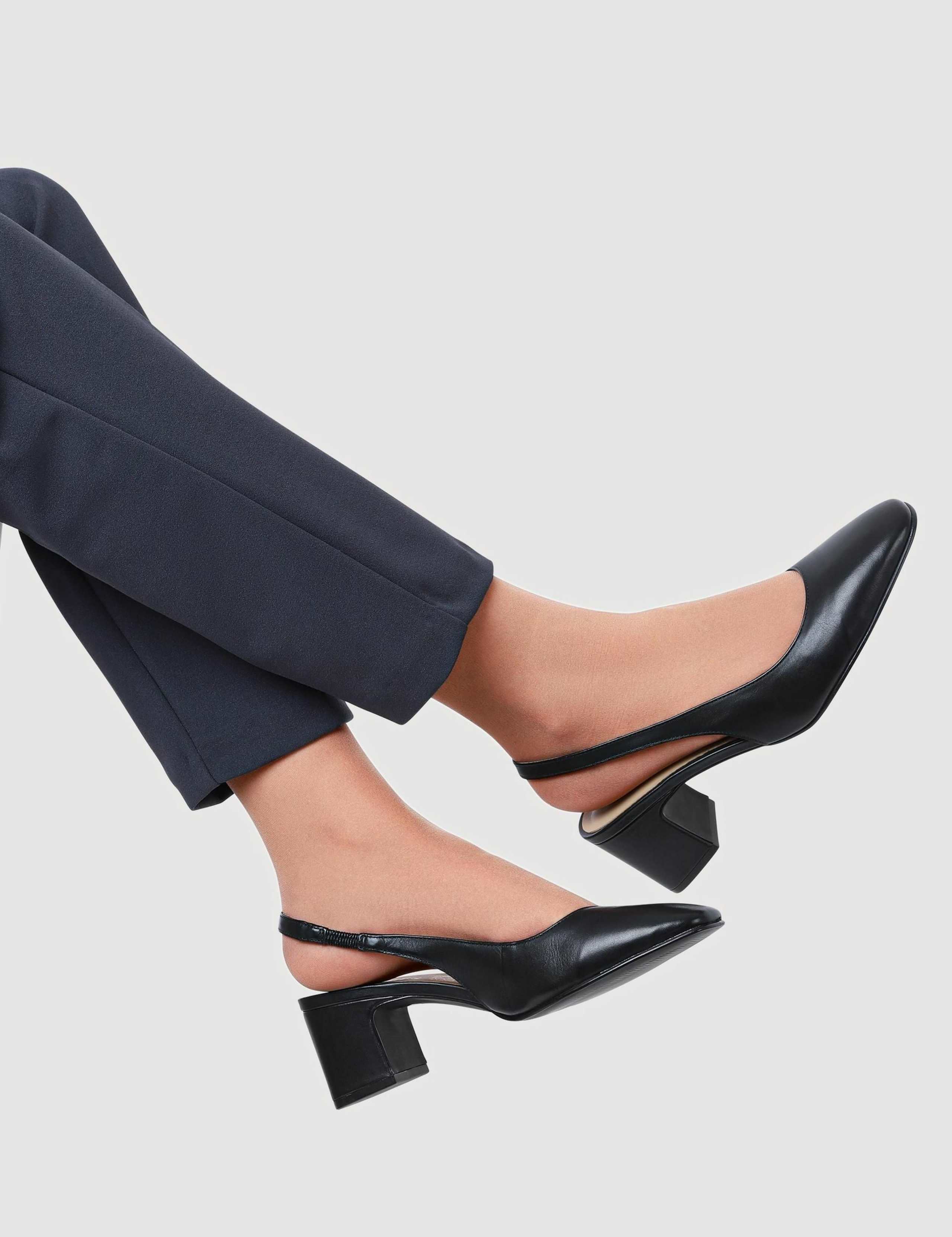 Leather Block Heel Court Shoes 6 of 6