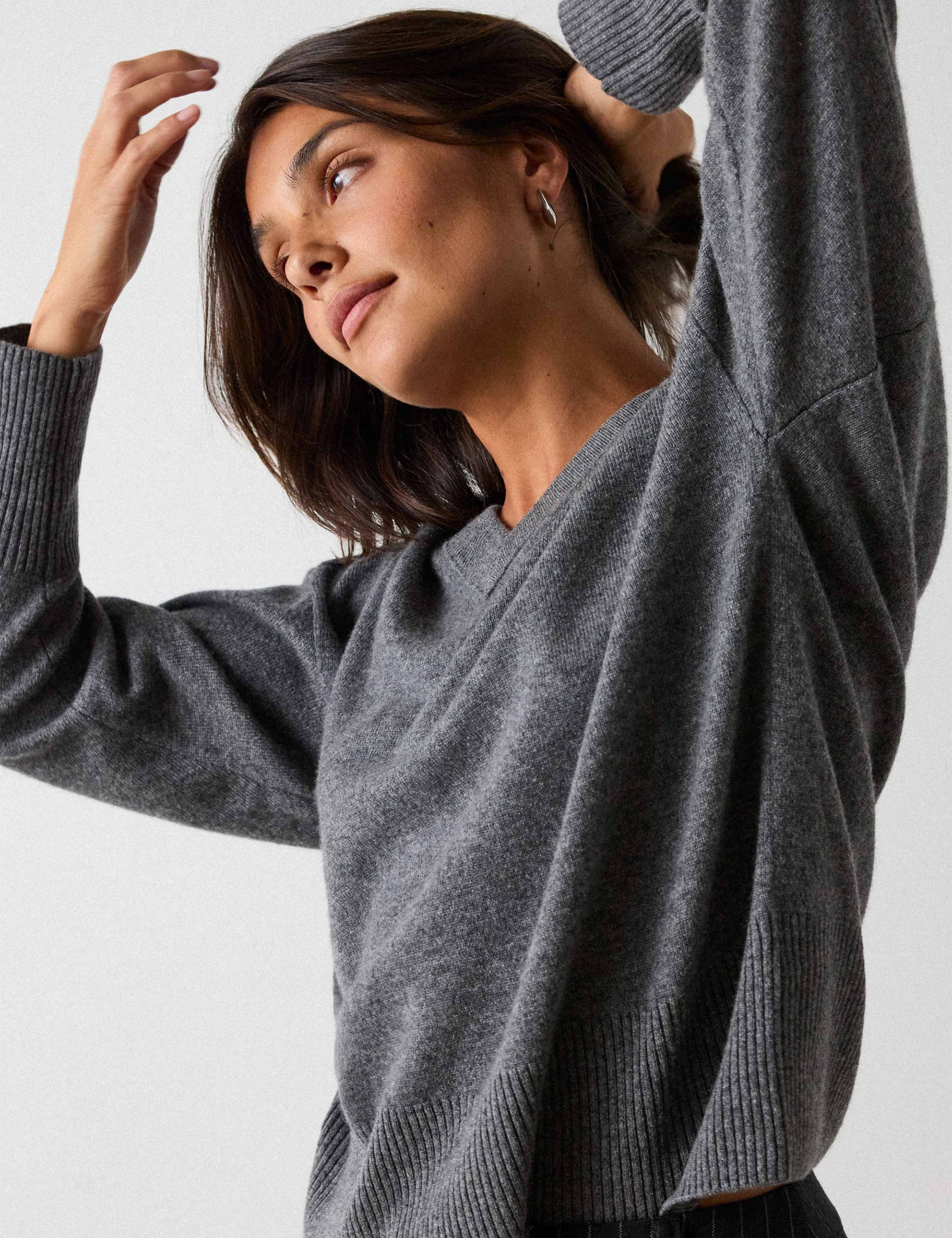 Pure Cashmere Textured V Neck Jumper 1 of 5