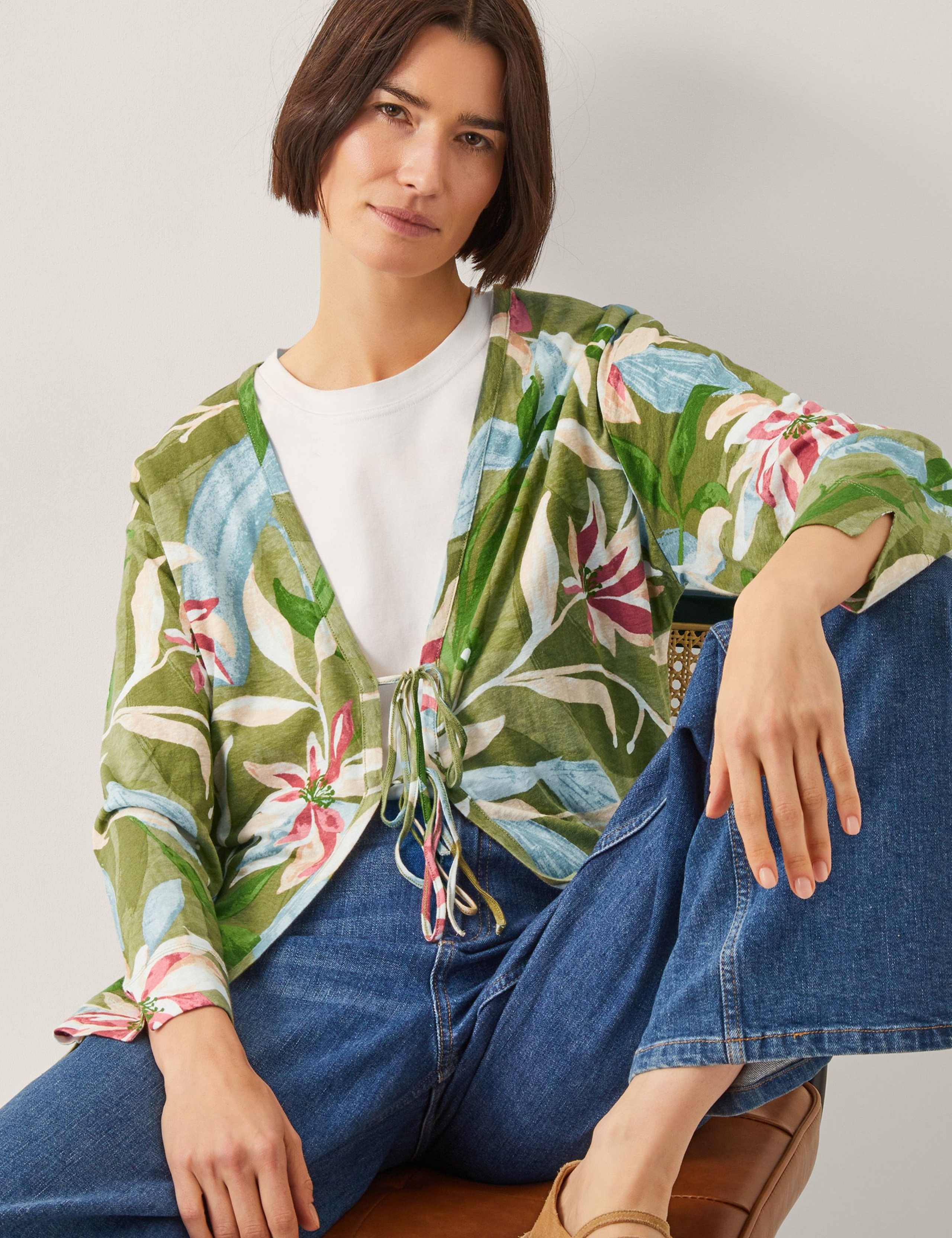 Linen Rich Floral Tie Front Shirt 2 of 5