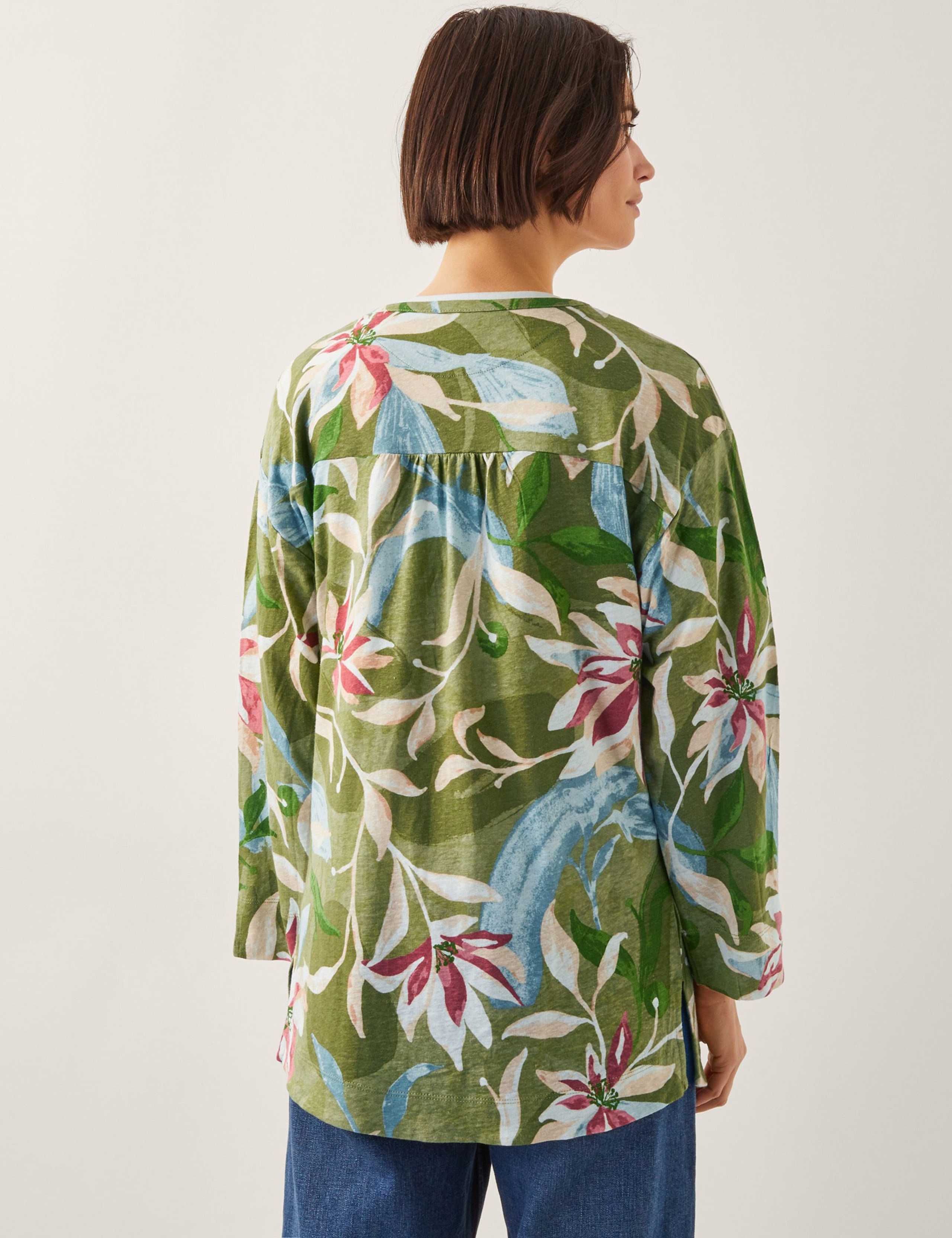 Linen Rich Floral Tie Front Shirt 5 of 5