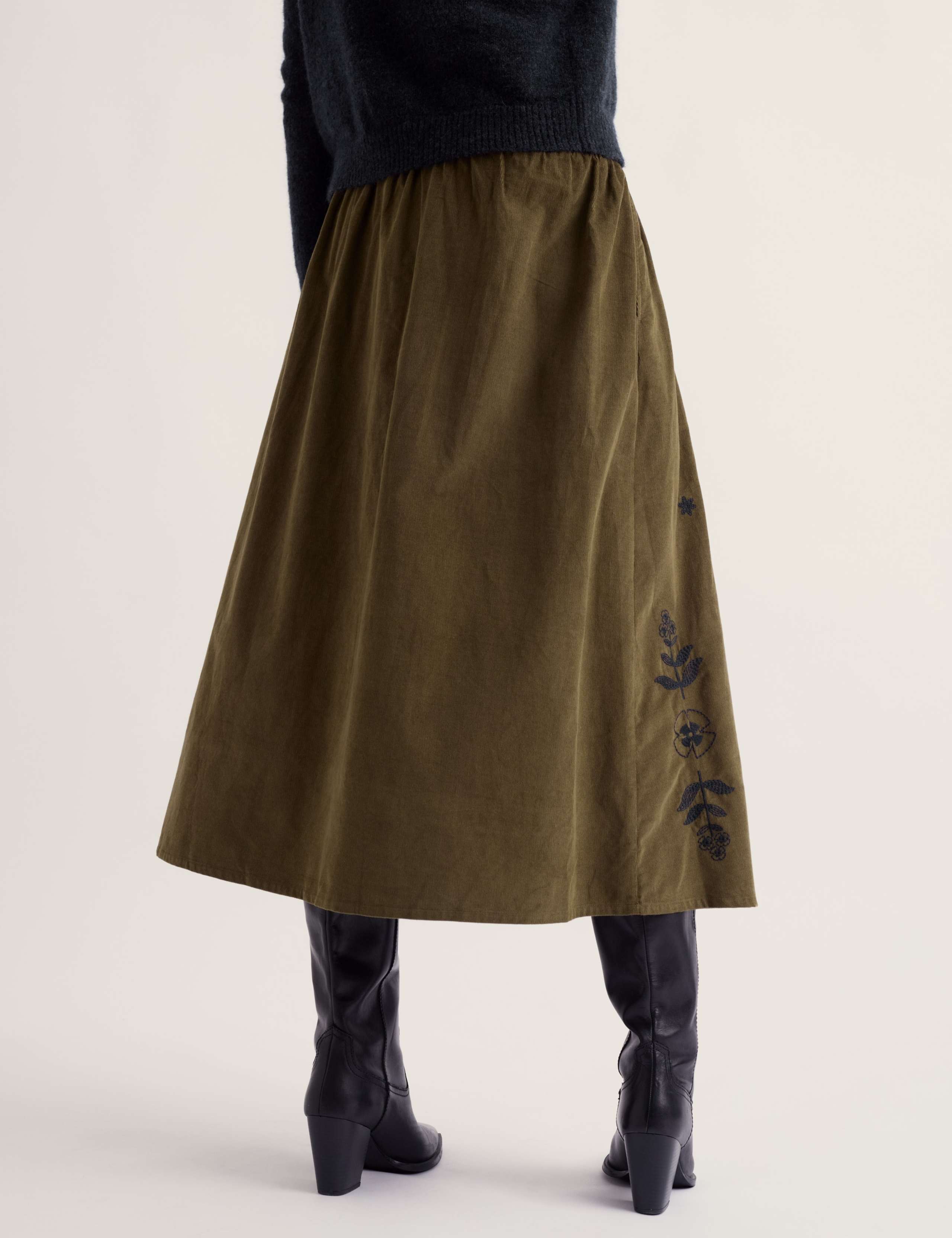 Pure Cotton Floral Embroidered Midi A-Line Skirt 4 of 5
