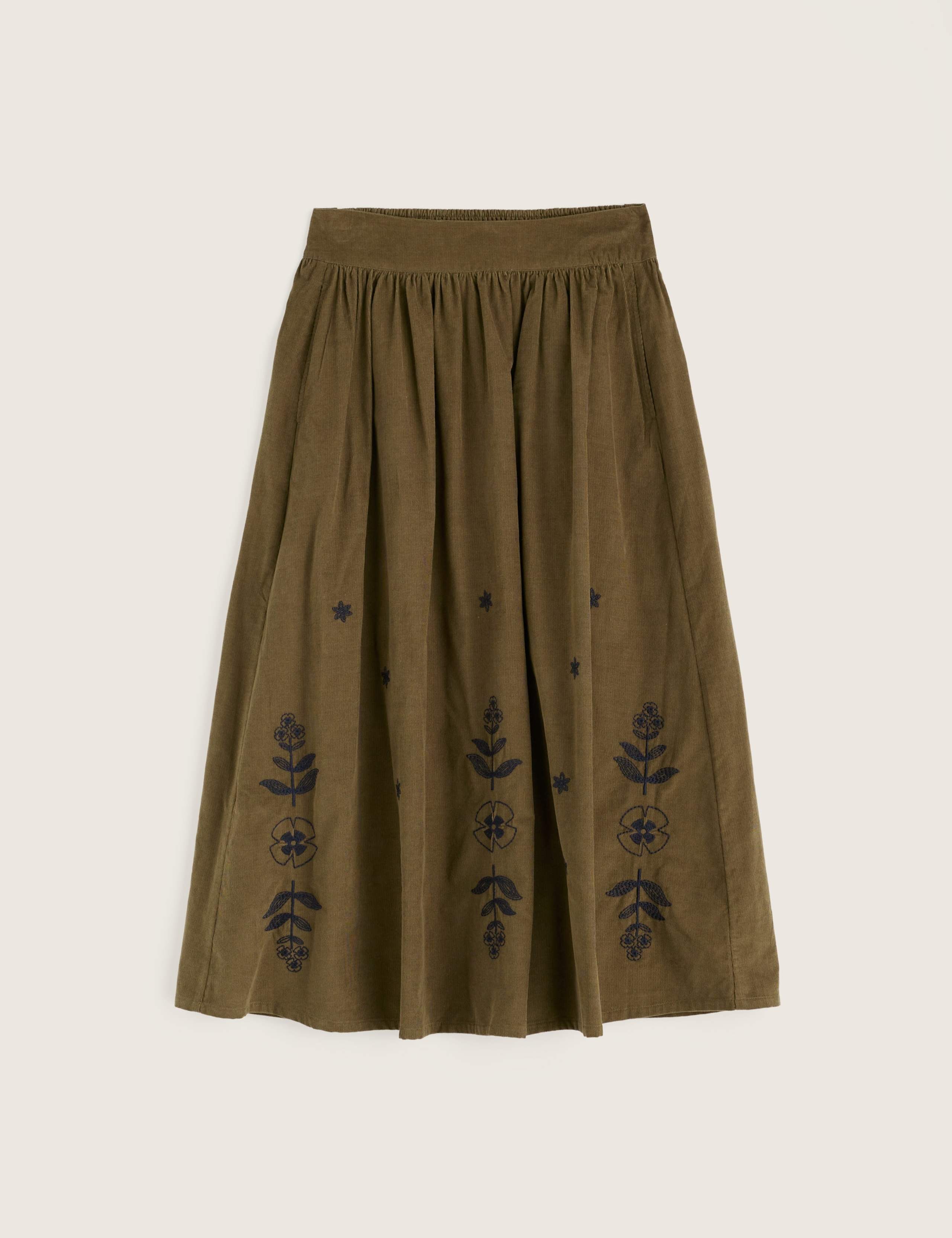 Pure Cotton Floral Embroidered Midi A-Line Skirt 2 of 5