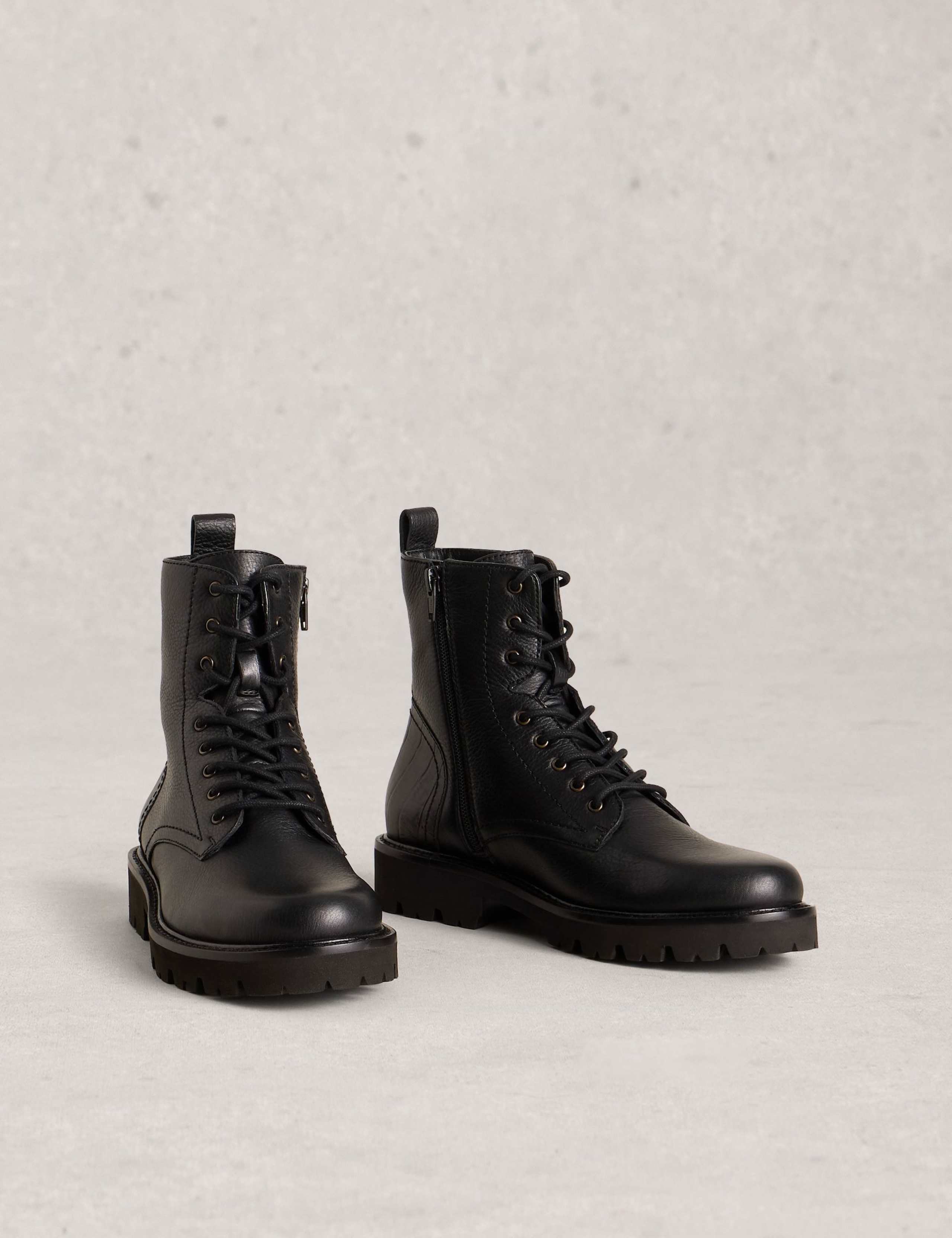Leather Lace Up Block Heel Round Toe Ankle Boots 2 of 4