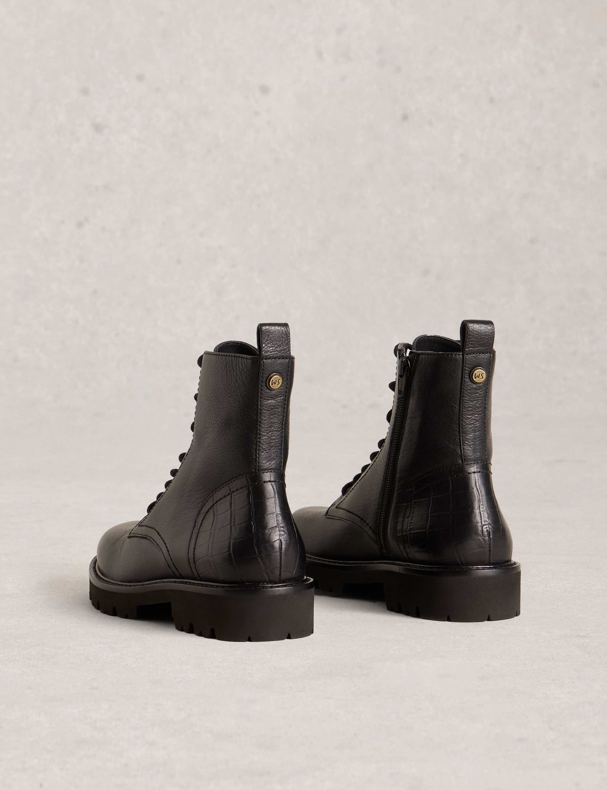 Leather Lace Up Block Heel Round Toe Ankle Boots 3 of 4