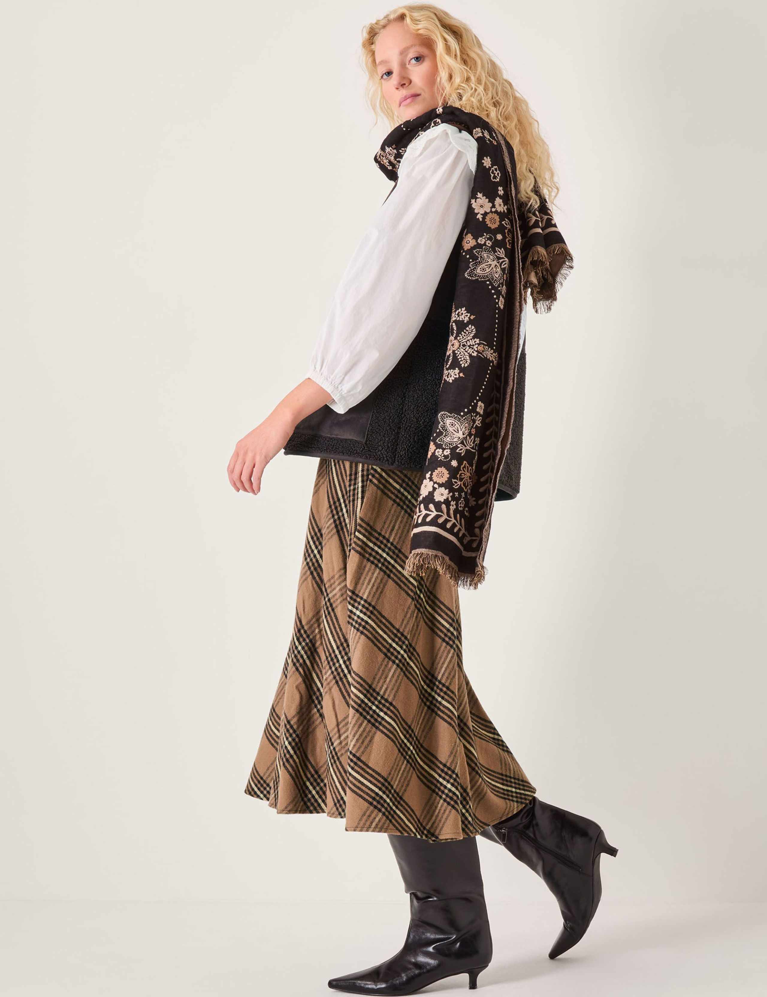 Pure Cotton Checked Midi A-Line Skirt 4 of 6