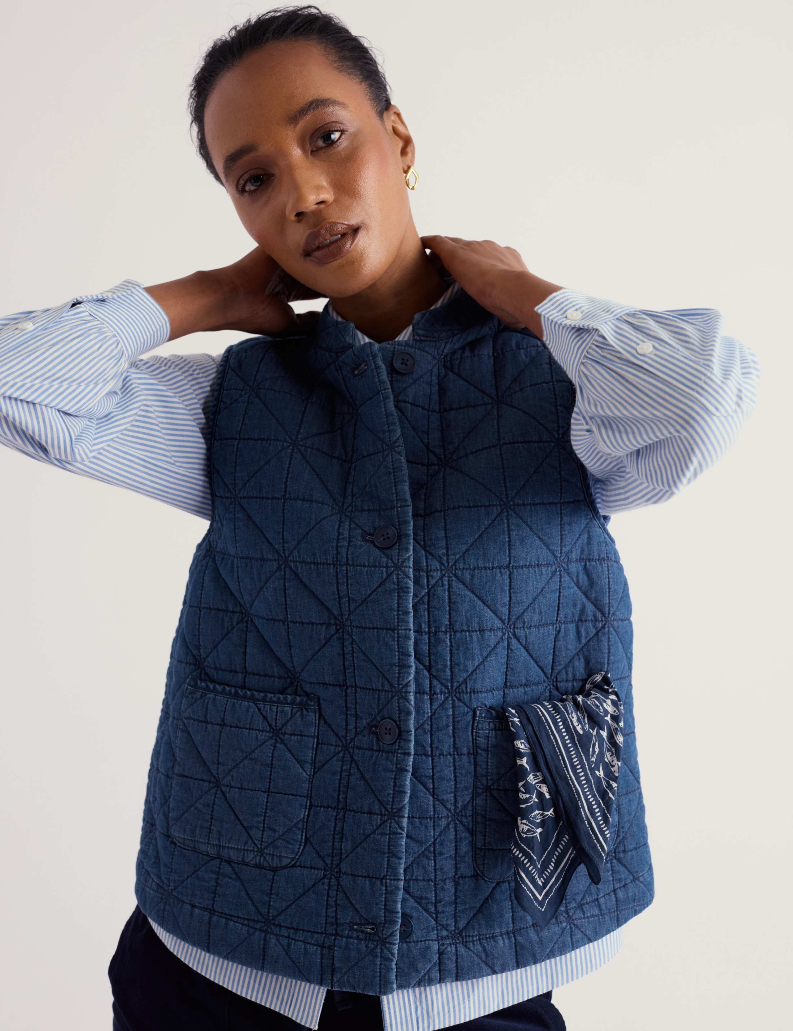 Pure Cotton Quilted Grandad Collar Gilet 3 of 5
