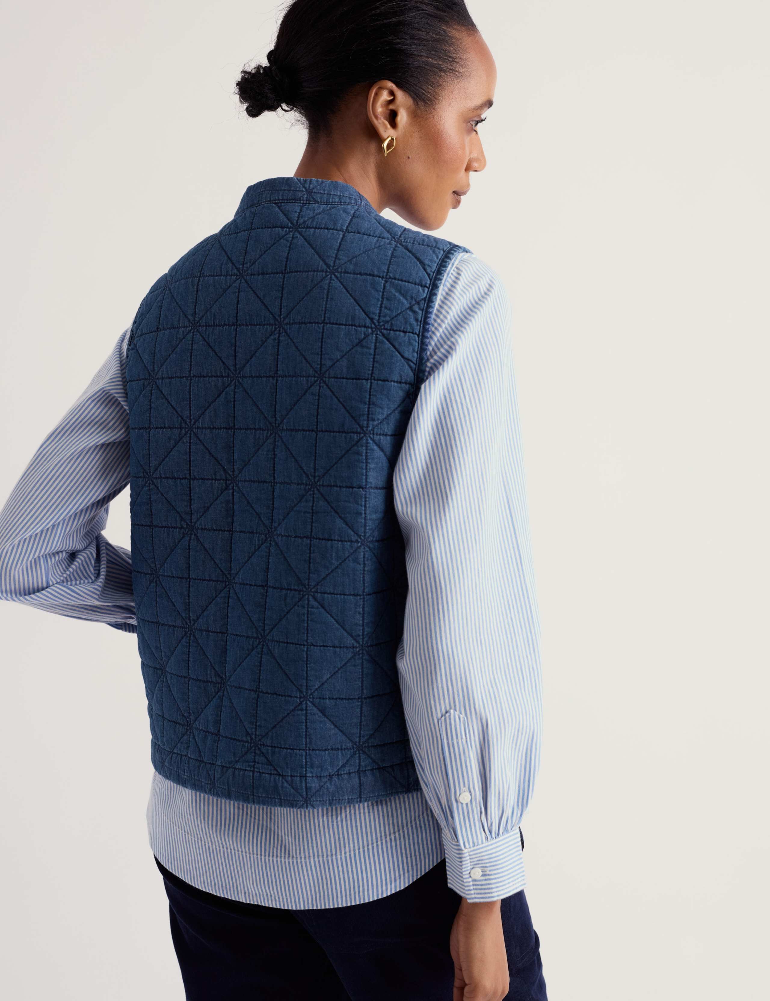 Pure Cotton Quilted Grandad Collar Gilet 4 of 5