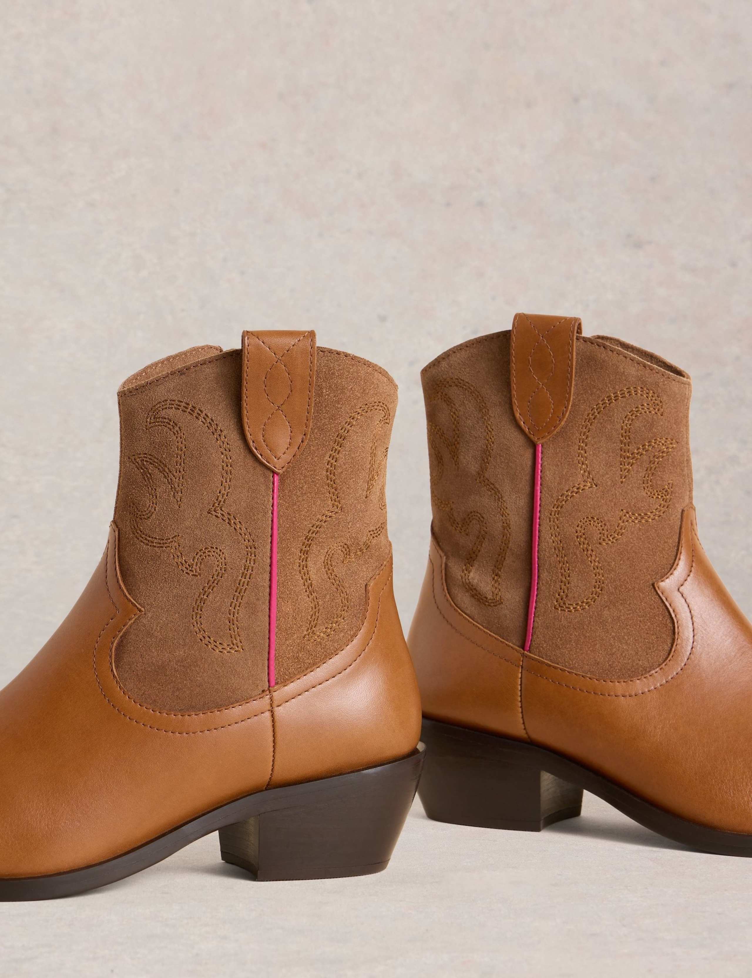 Leather Mid Heel Western Boots 2 of 4