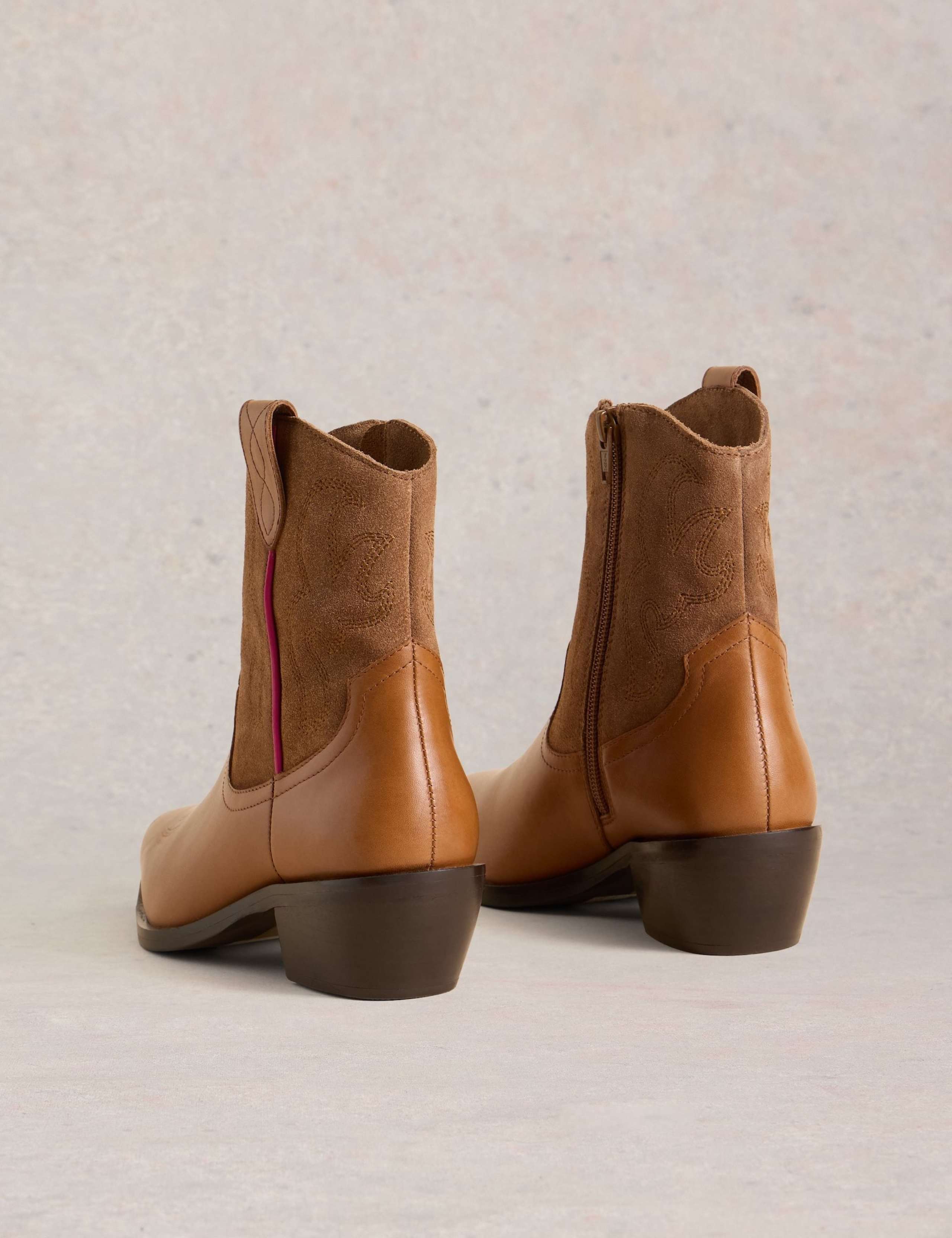 Leather Cowboy Block Heel Pointed Ankle Boots 3 of 4