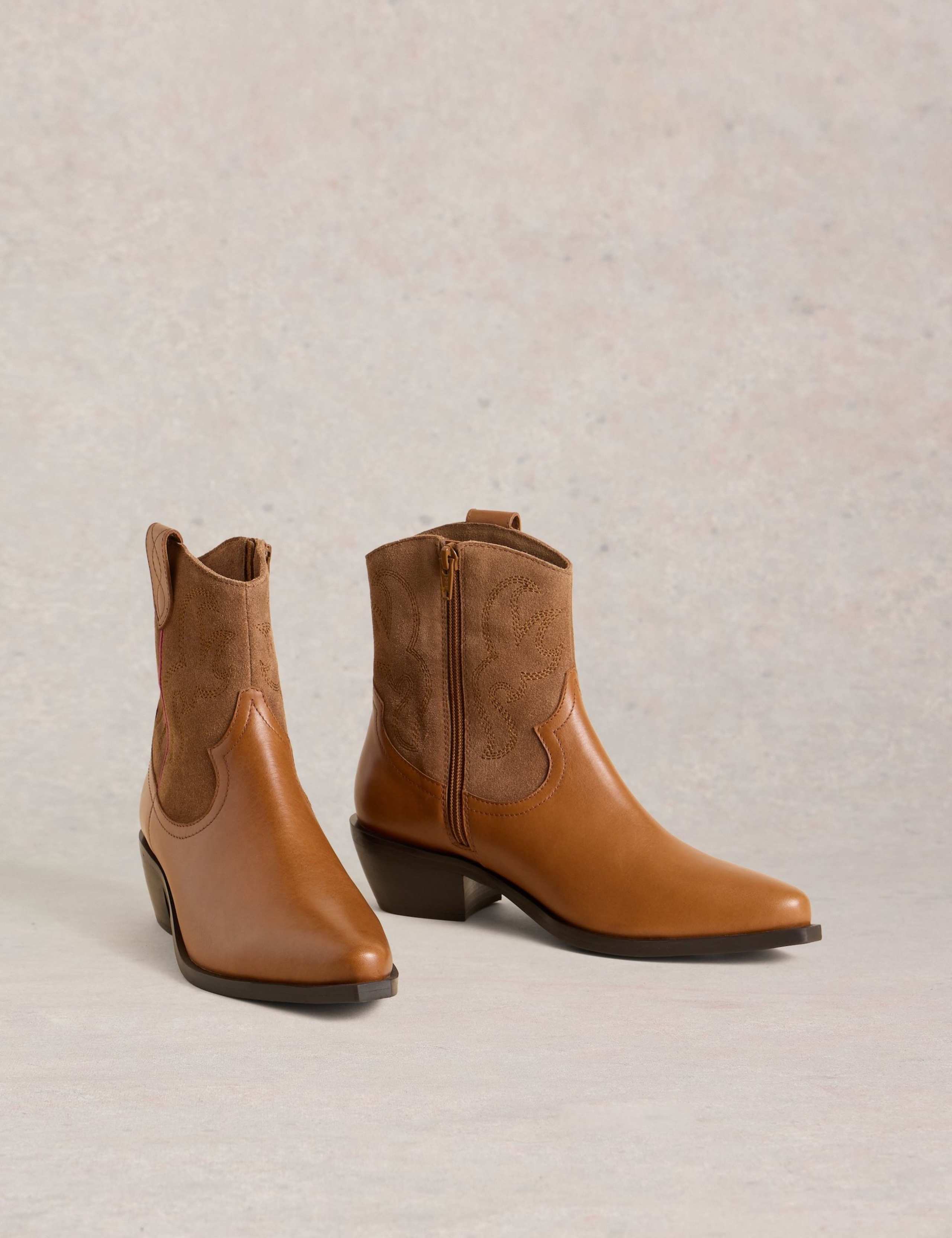 Leather Cowboy Block Heel Pointed Ankle Boots 4 of 4