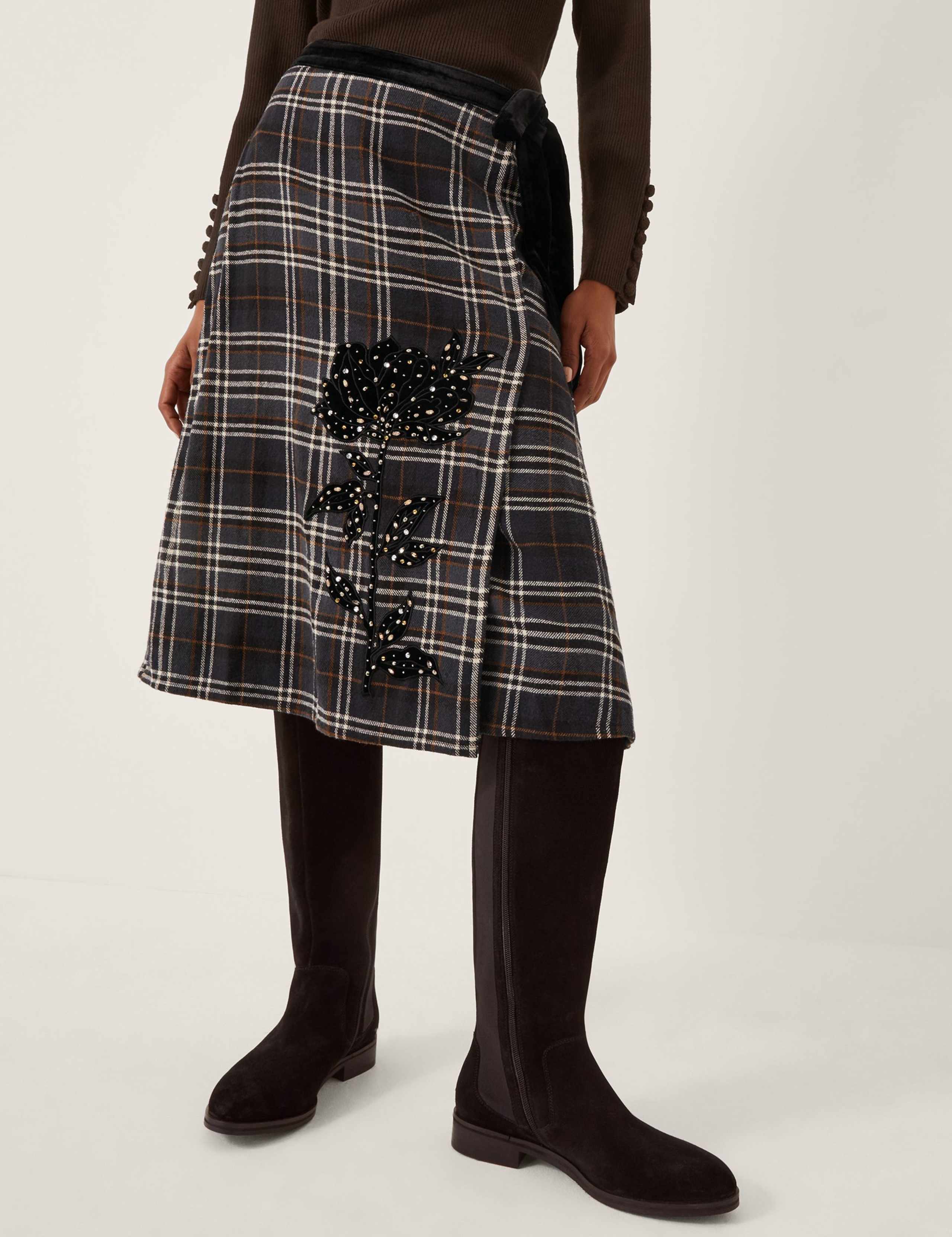 Pure Cotton Checked Midi Wrap Skirt 1 of 5