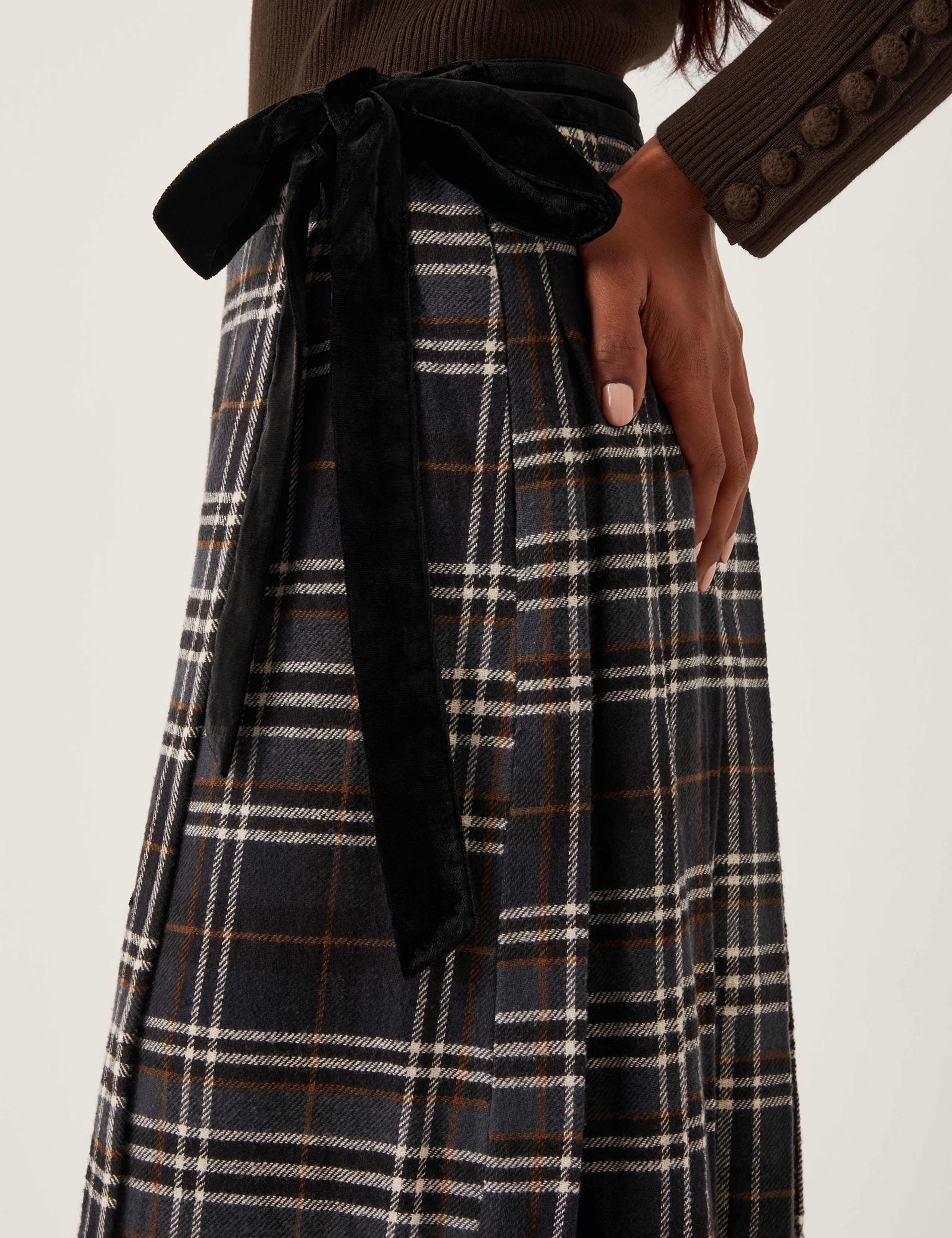 Pure Cotton Checked Midi Wrap Skirt 5 of 5