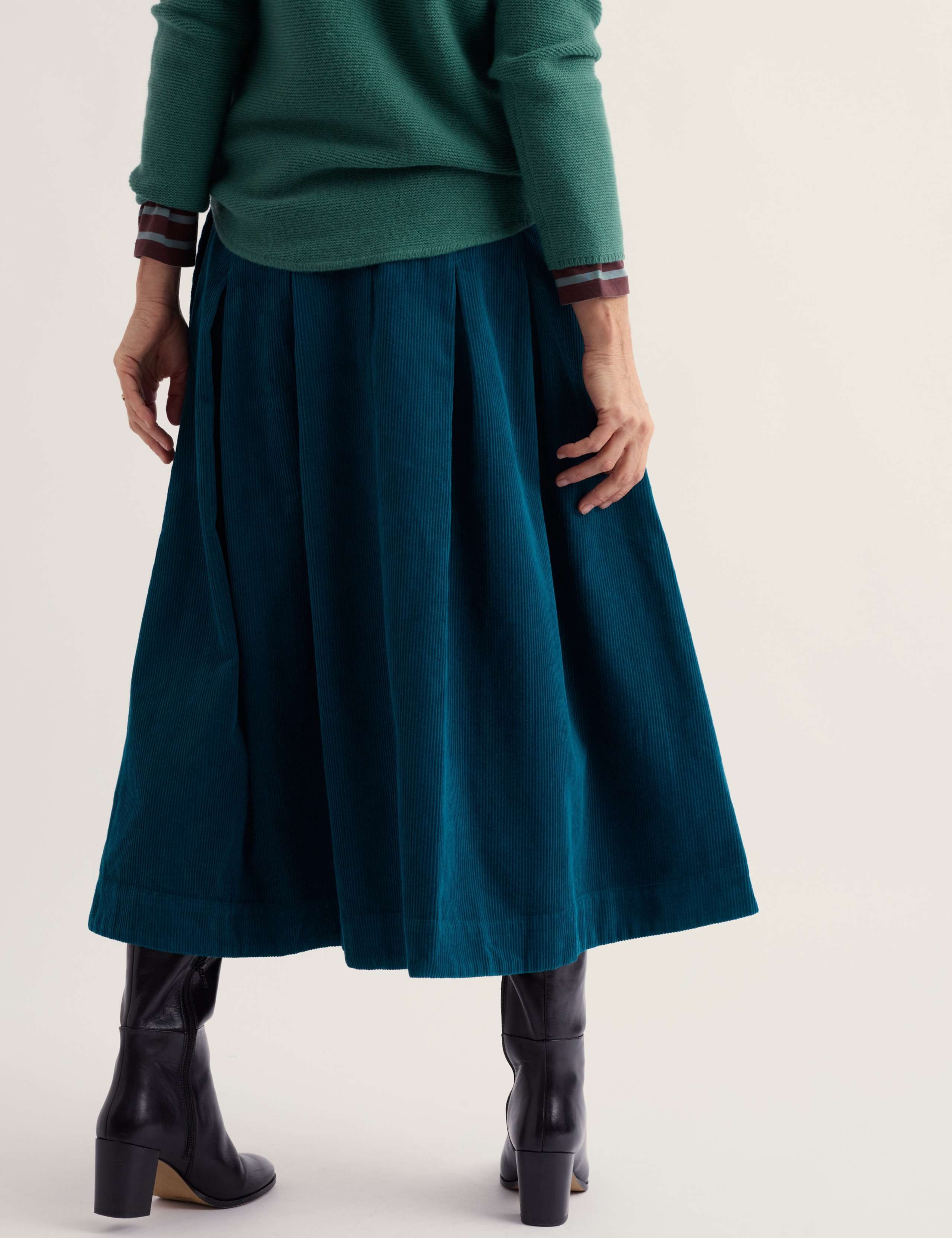 Cord Pleated Midi A-Line Skirt 4 of 5