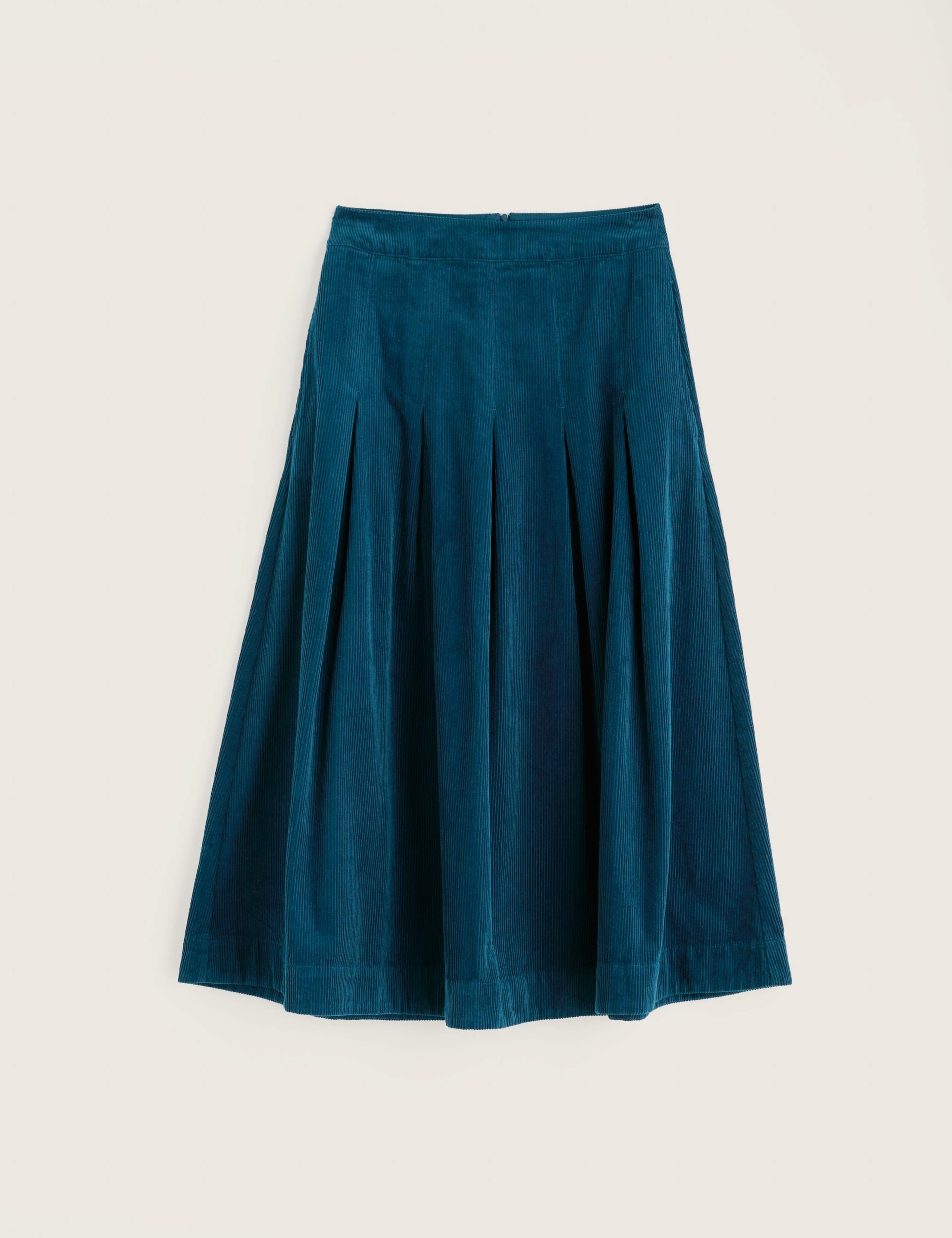 Cord Pleated Midi A-Line Skirt 2 of 5