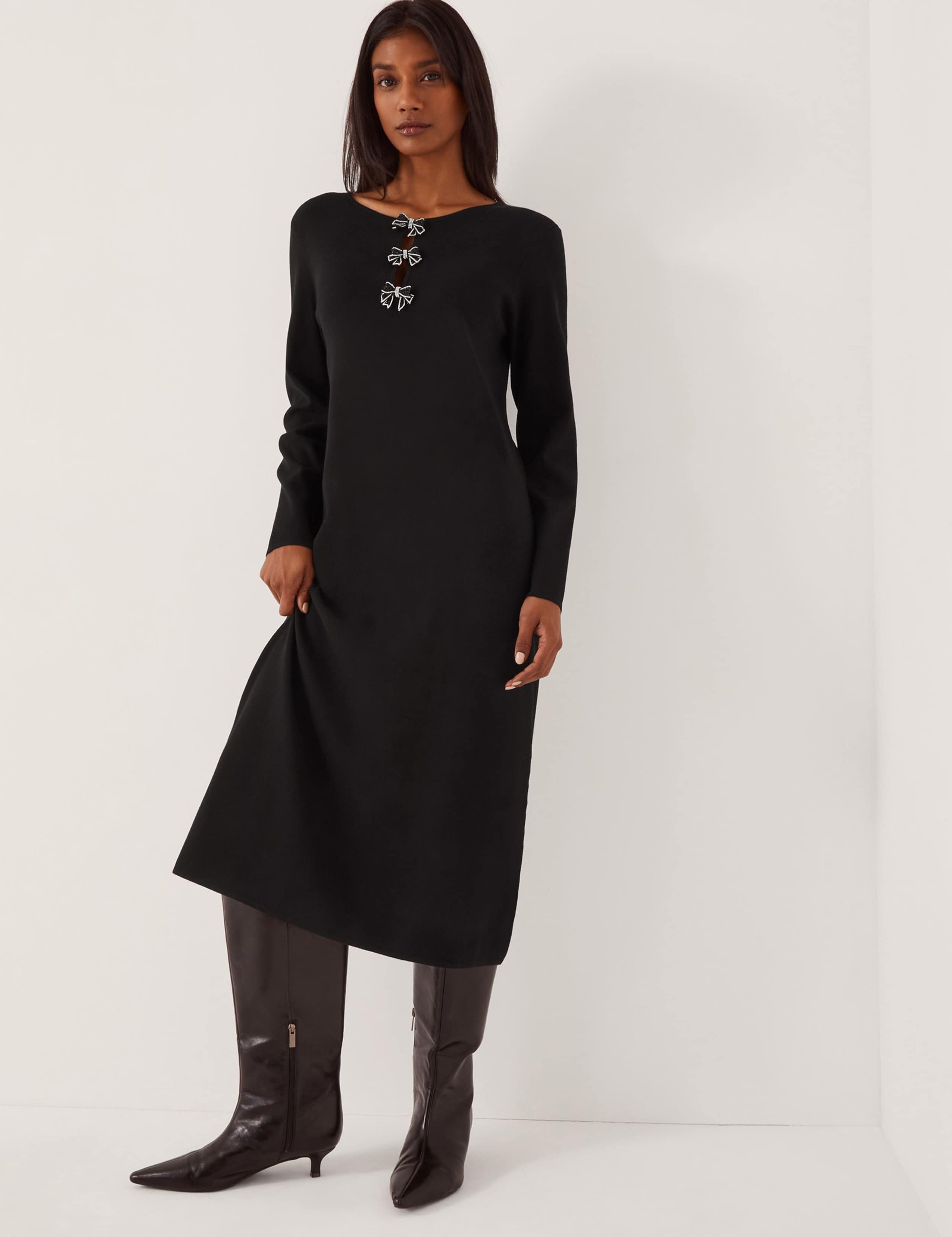 Sequin Bow Detail Midi Column Dress 1 of 5