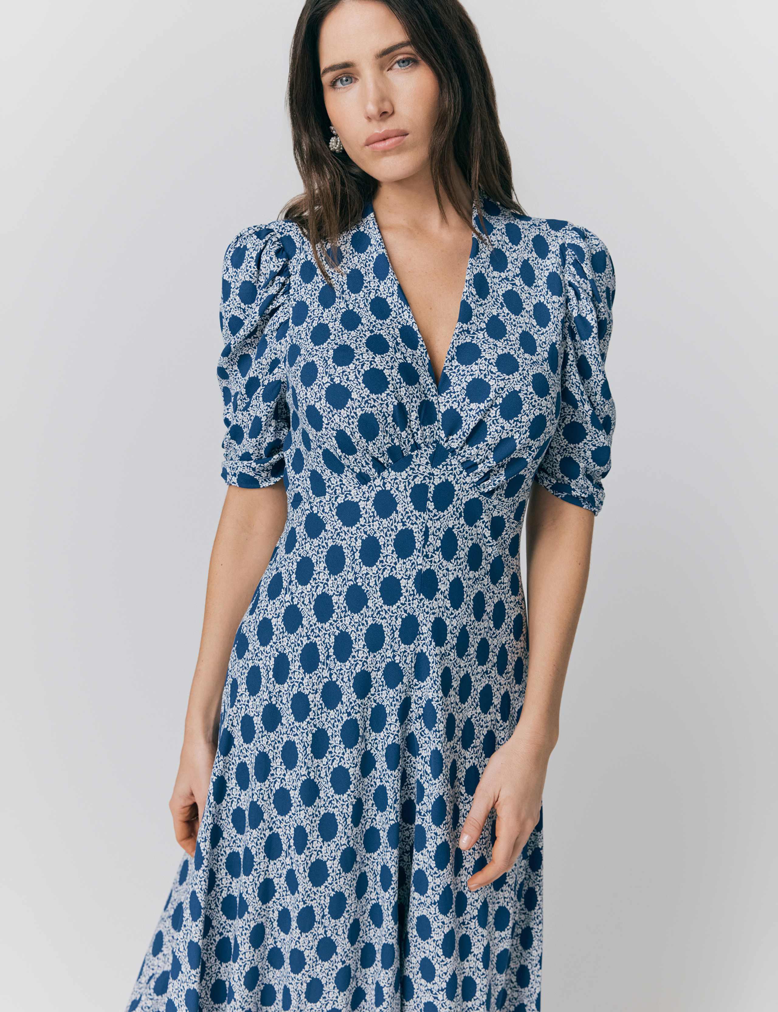 Printed V-Neck Midi Tea Dress 3 of 4