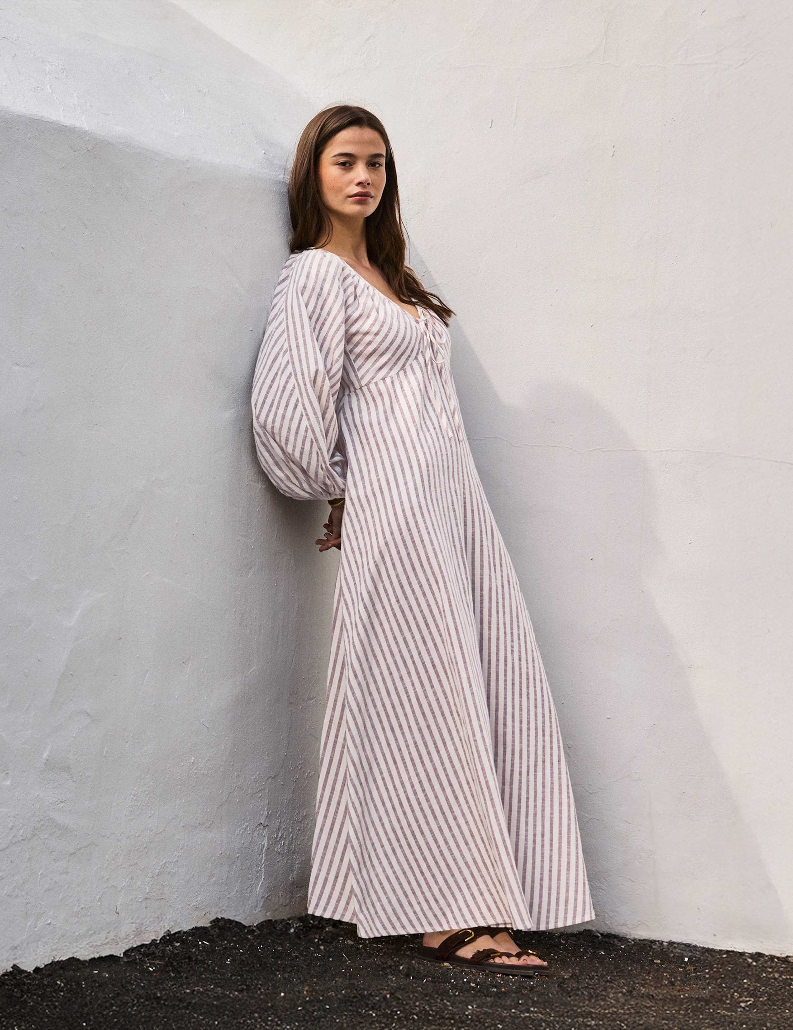 Pure Cotton Striped Tie Neck Maxi Dress 1 of 6