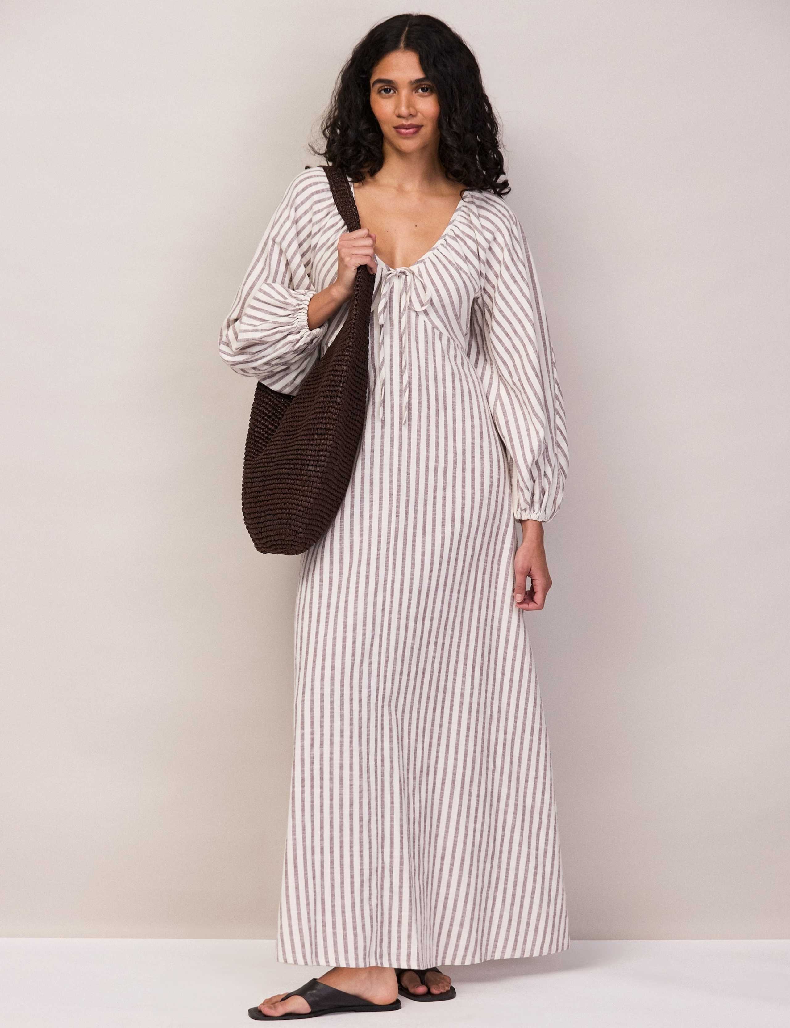 Pure Cotton Striped Tie Neck Maxi Dress 2 of 6