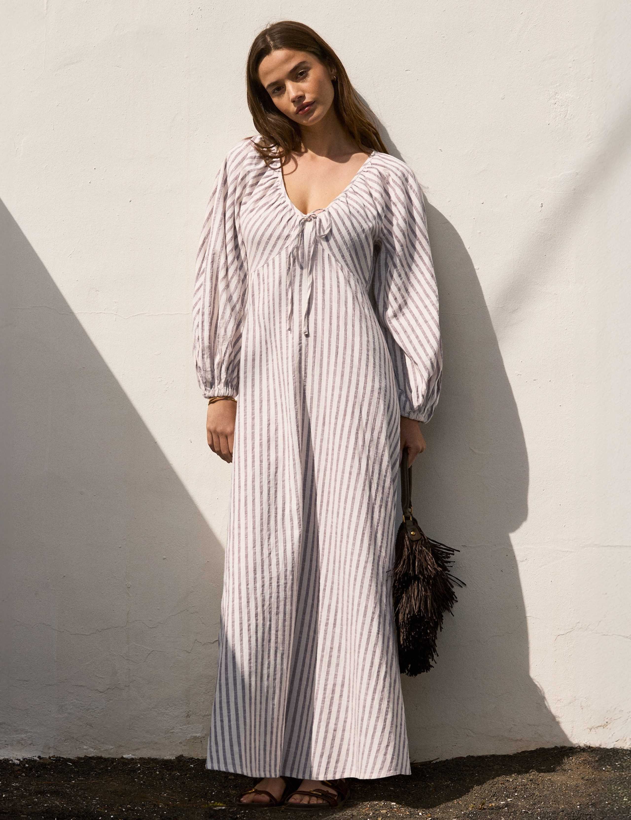 Pure Cotton Striped Tie Neck Maxi Dress 4 of 6