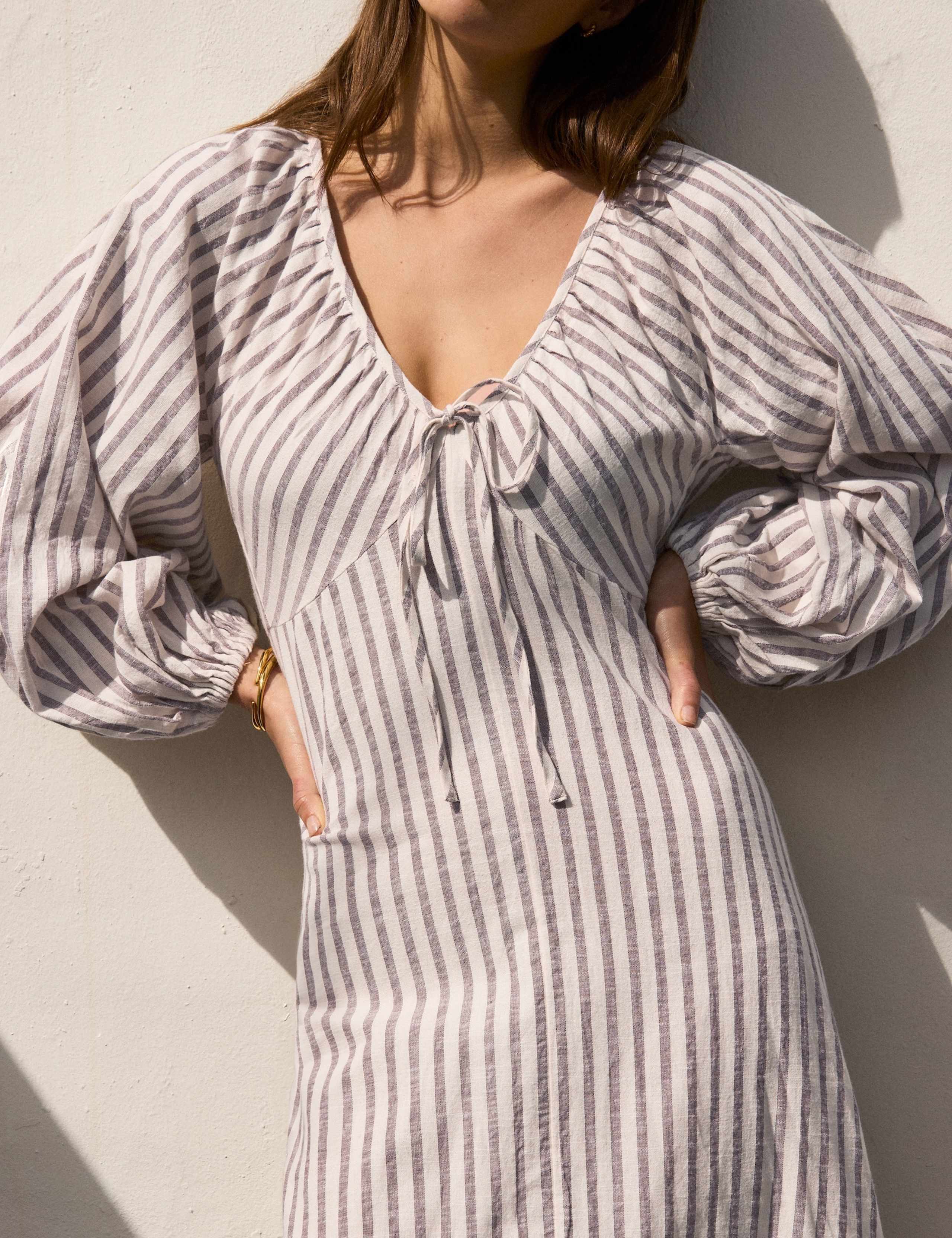 Pure Cotton Striped Tie Neck Maxi Dress 5 of 6