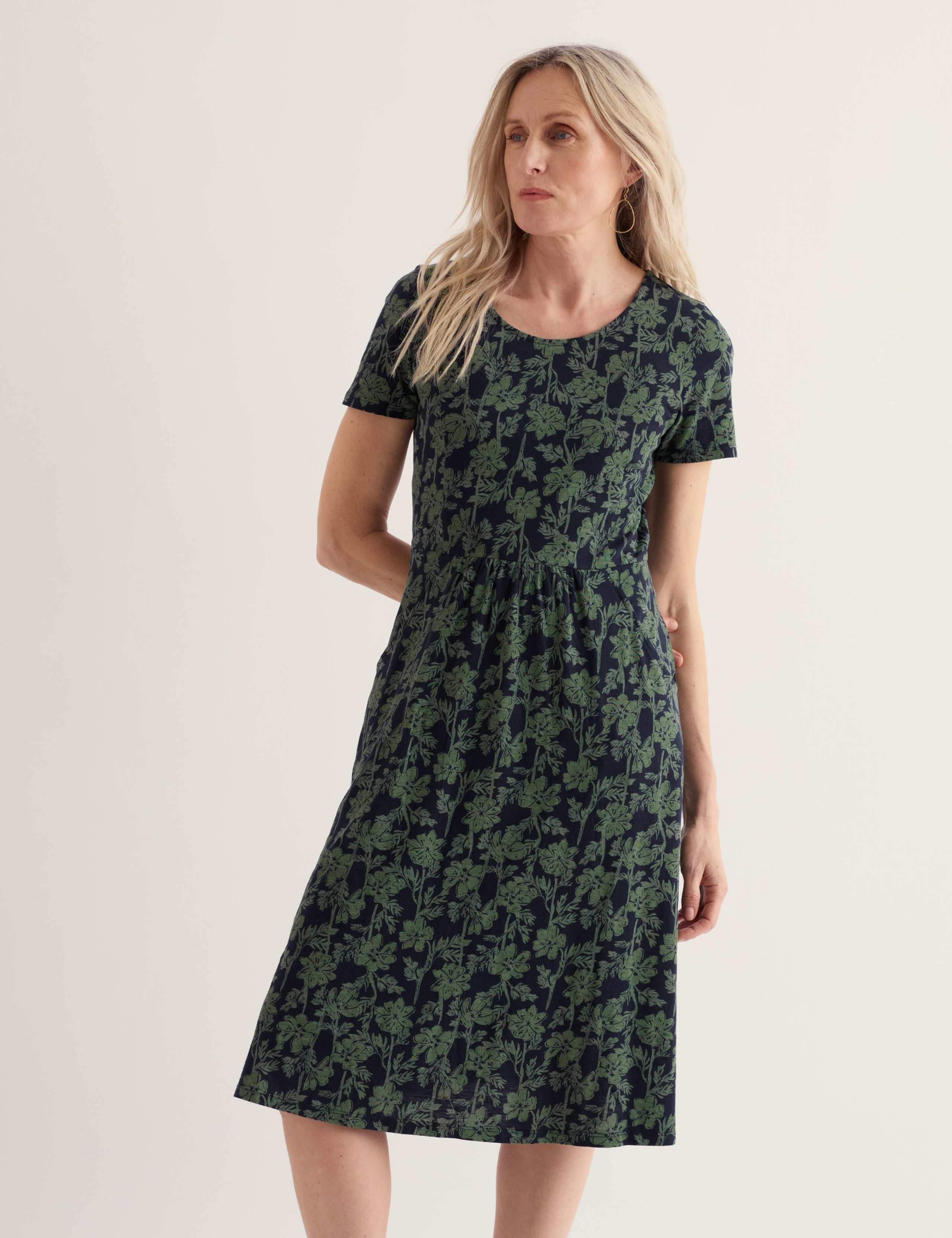 Pure Cotton Floral Midi Skater Dress 1 of 5