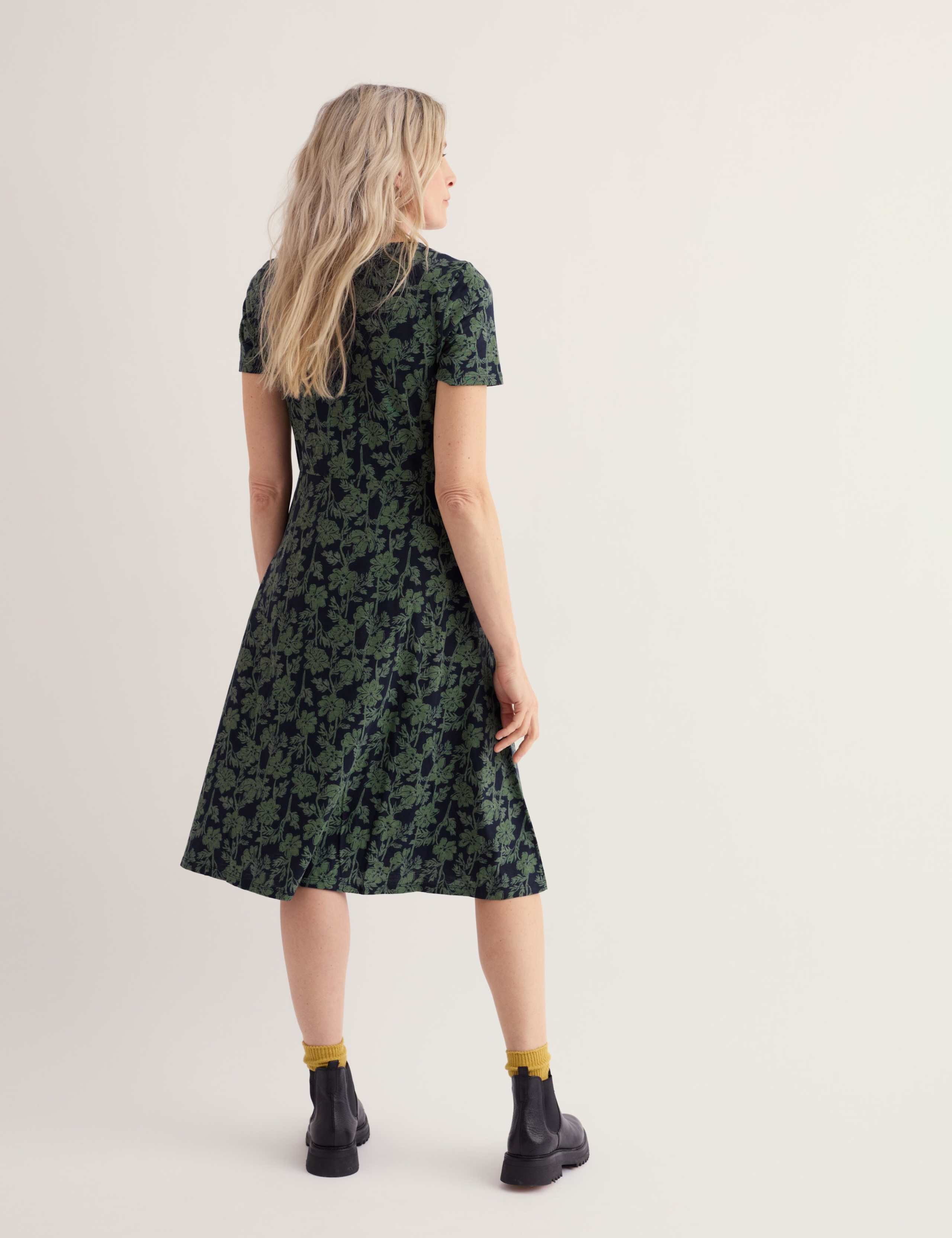 Pure Cotton Floral Midi Skater Dress 3 of 5
