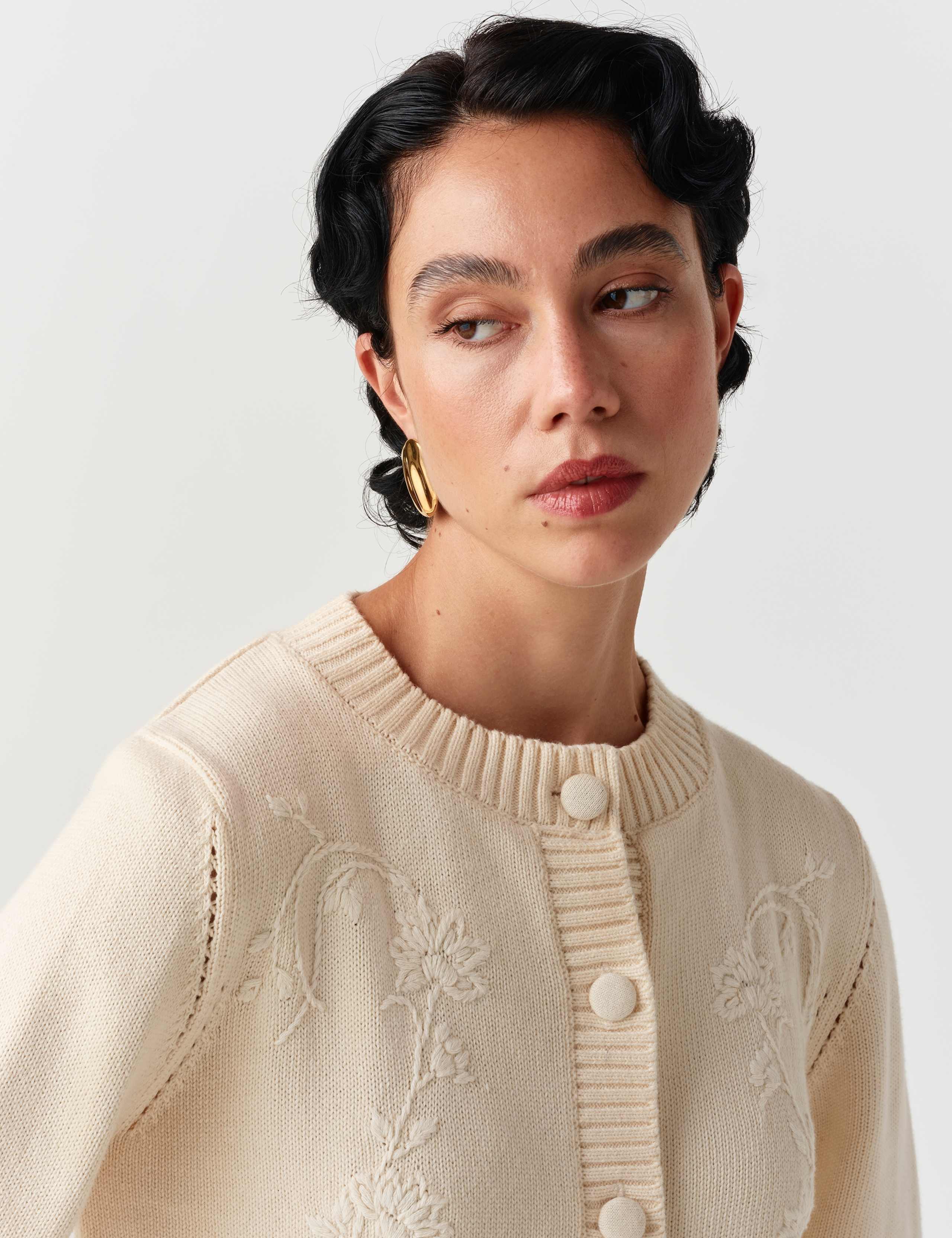 Pure Cotton Embroidered Button Front Cardigan 7 of 11