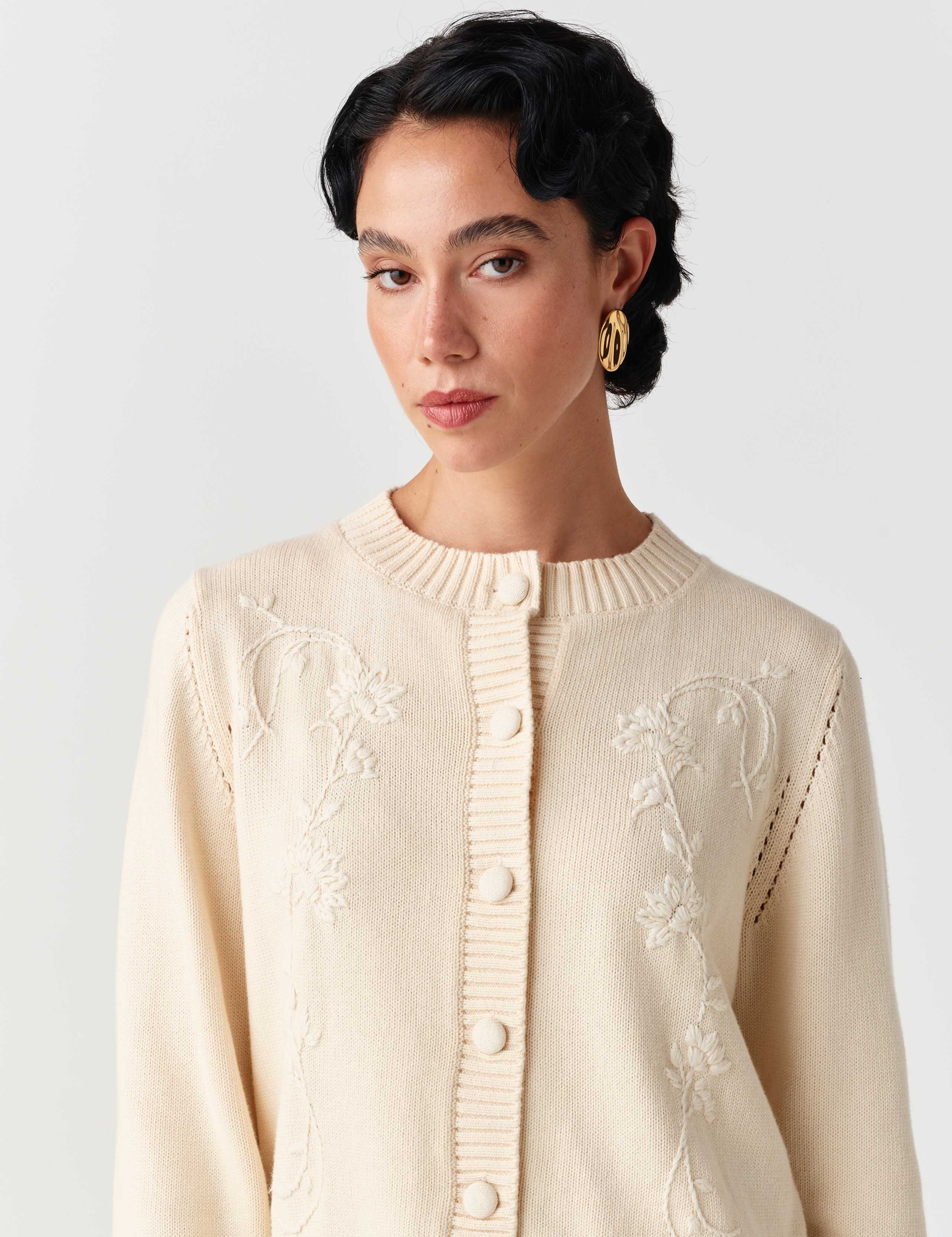 Pure Cotton Embroidered Button Front Cardigan 8 of 11
