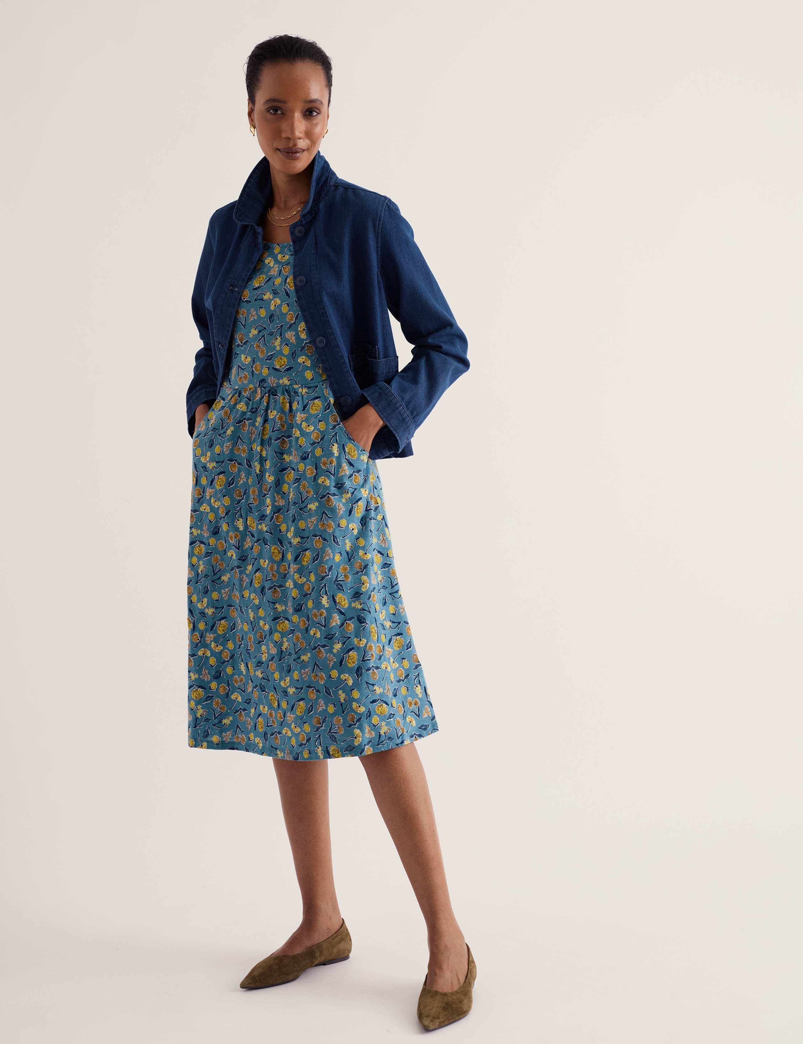 Pure Cotton Floral Midi Skater Dress 1 of 5