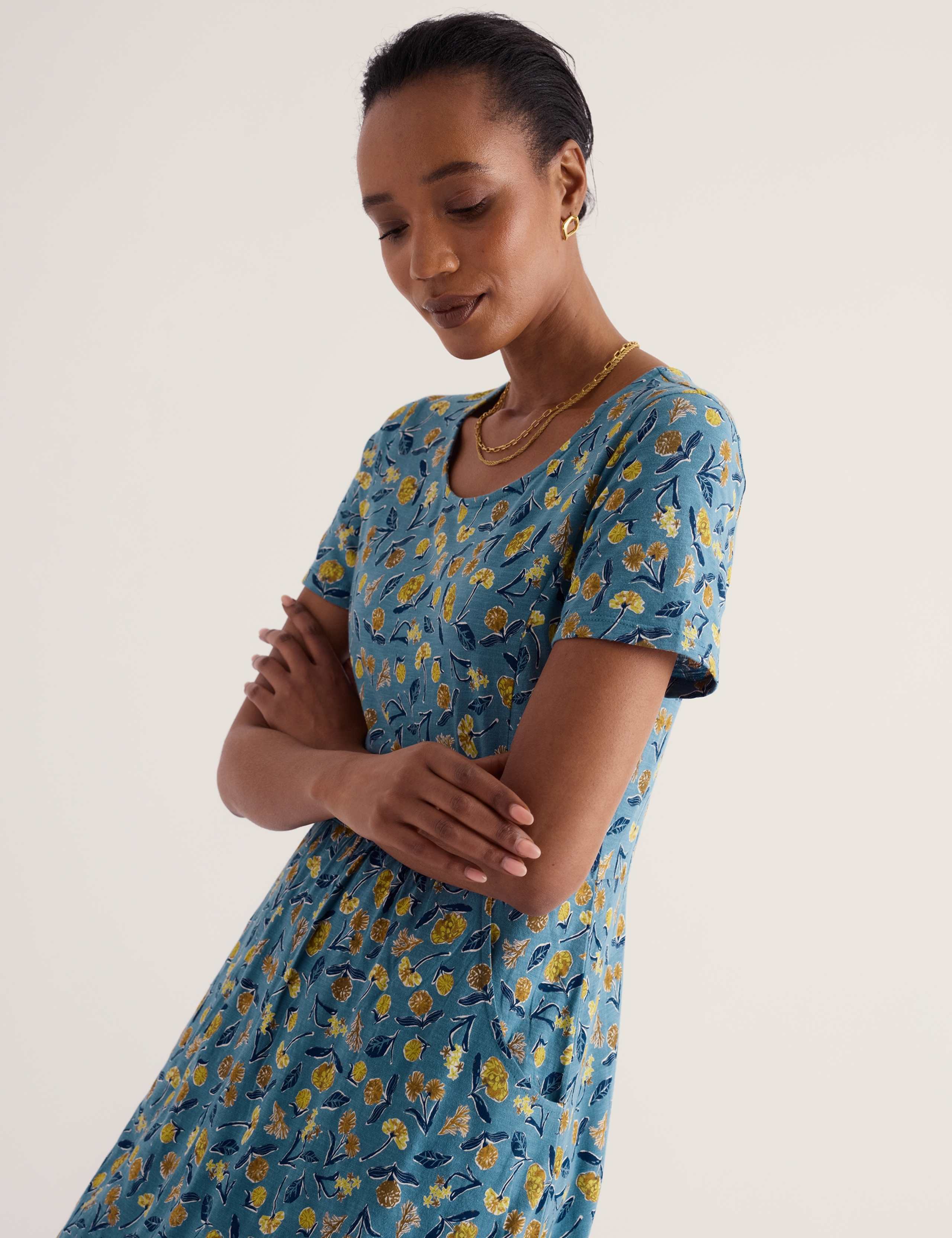 Pure Cotton Floral Midi Skater Dress 4 of 5