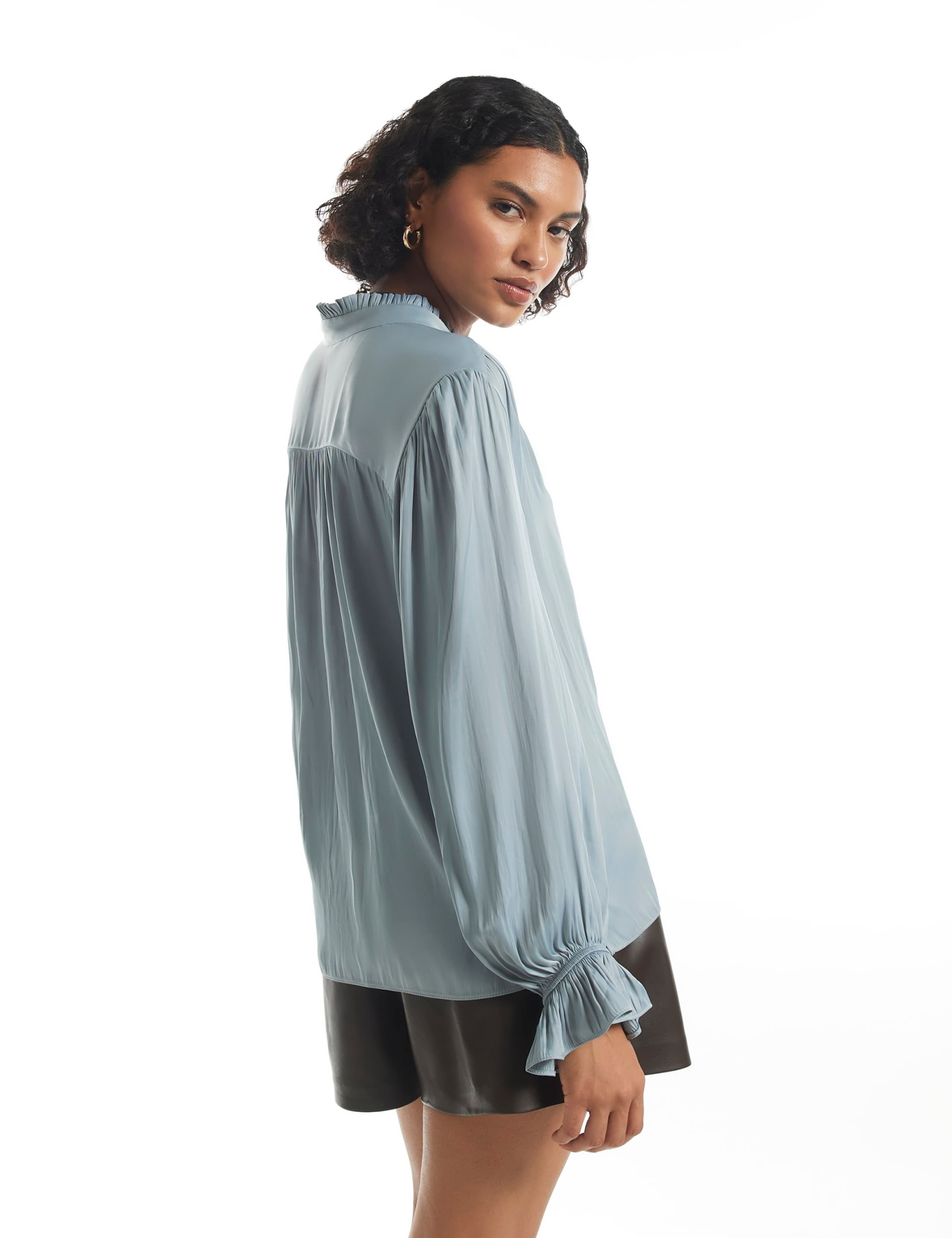 Plain High Neck Long Sleeve Blouse 3 of 5
