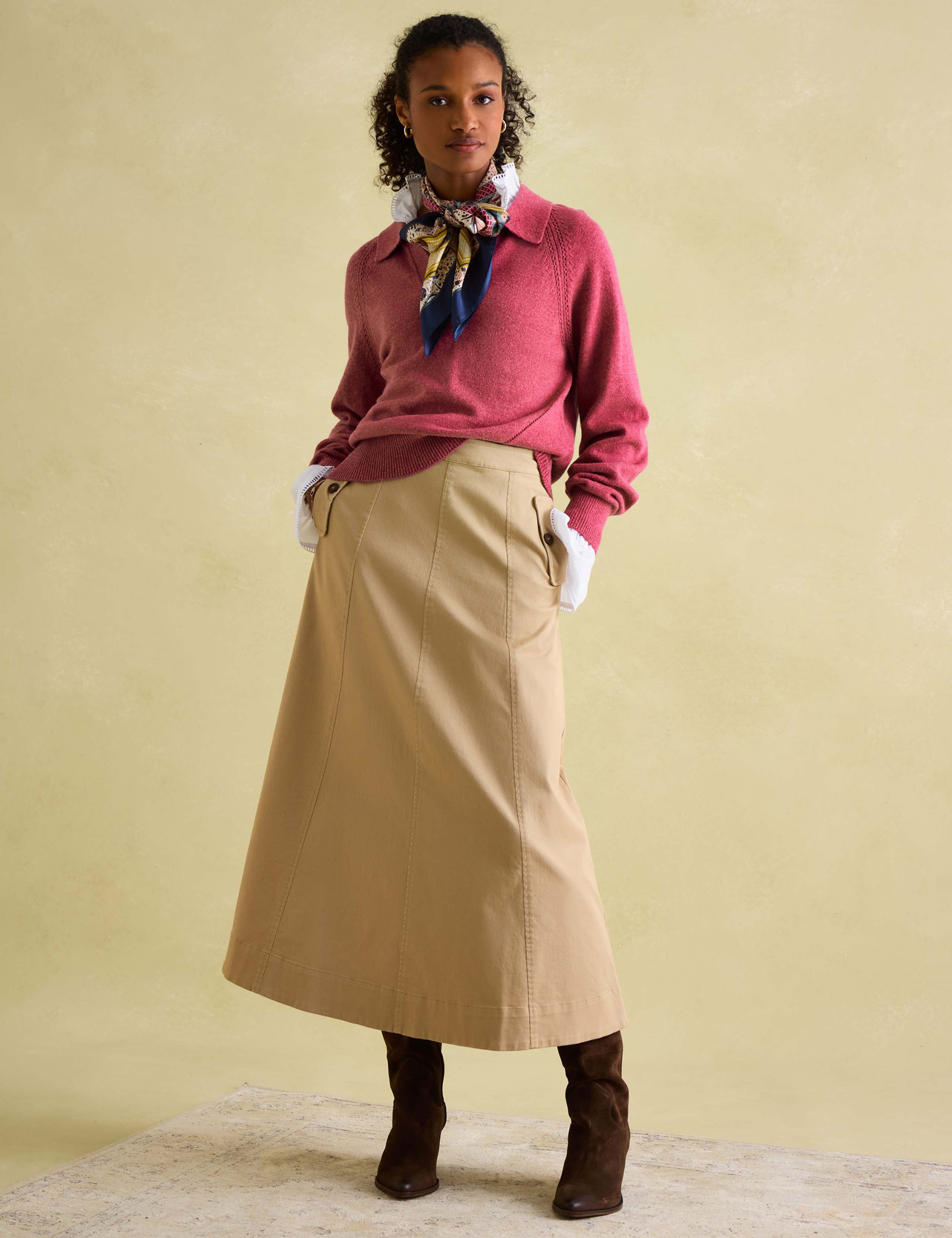 Pointelle Collared V-Neck Jumper with Wool 4 of 7