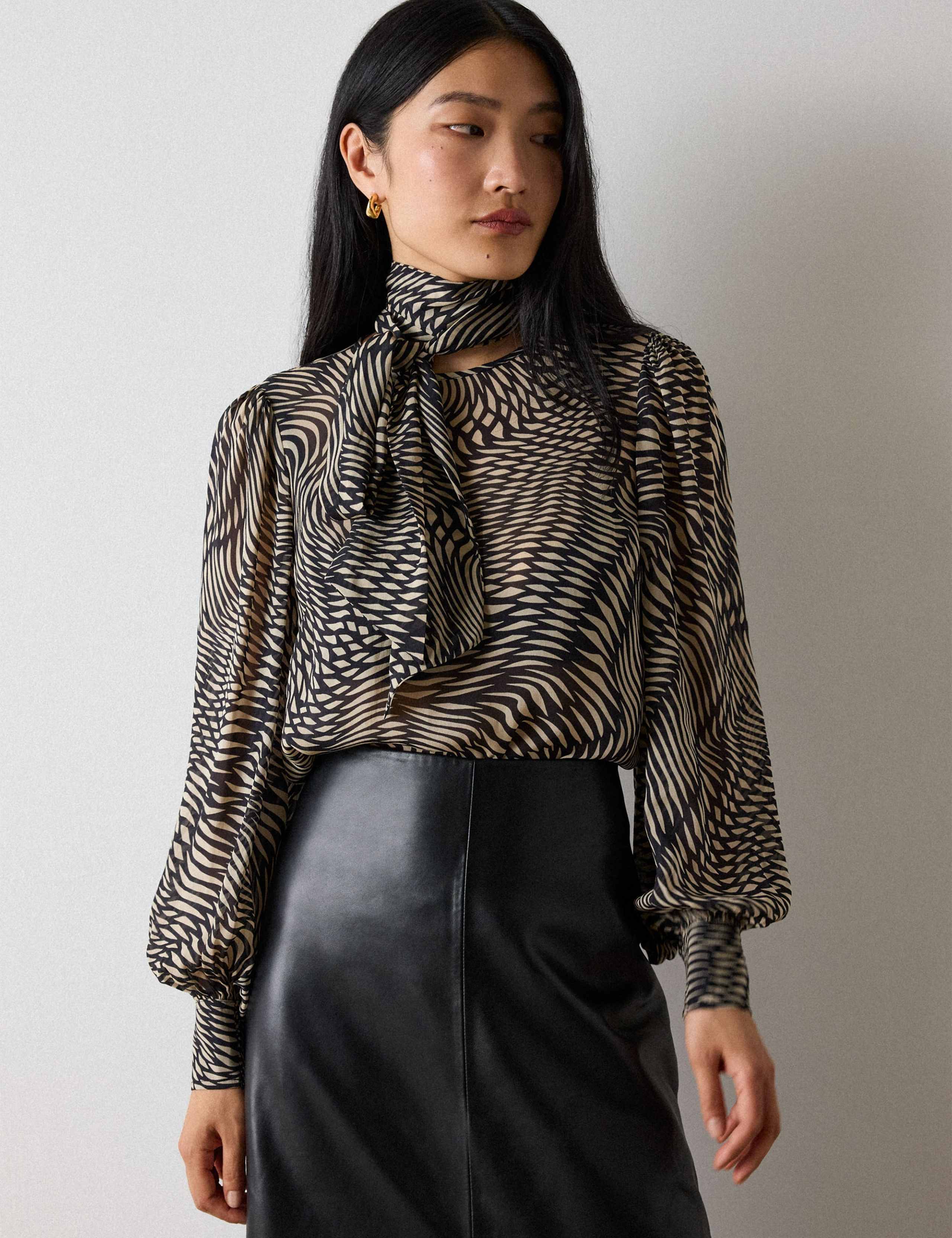 Sheer Geometric Viscose Cuffed Top 4 of 5