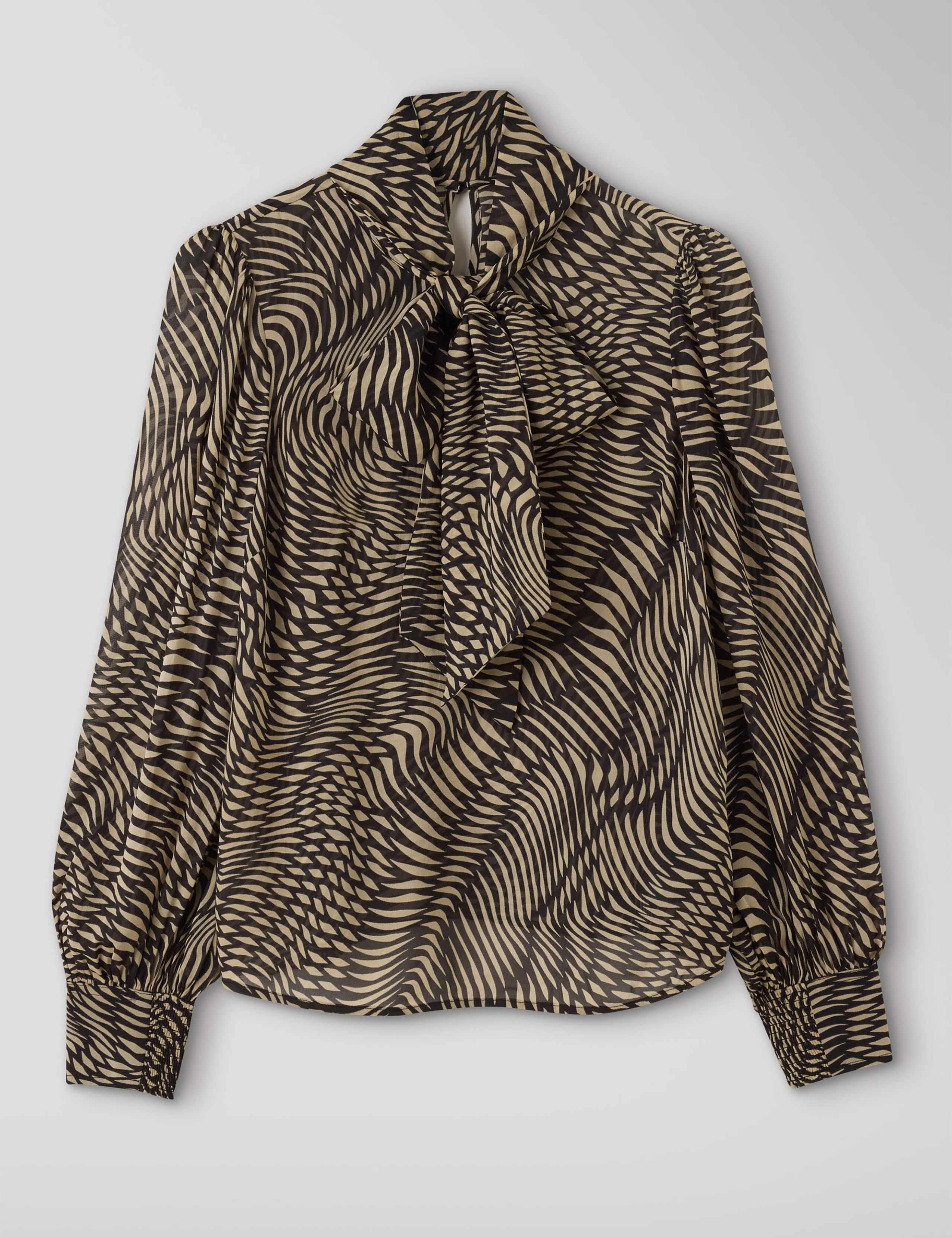 Sheer Geometric Viscose Cuffed Top 2 of 5
