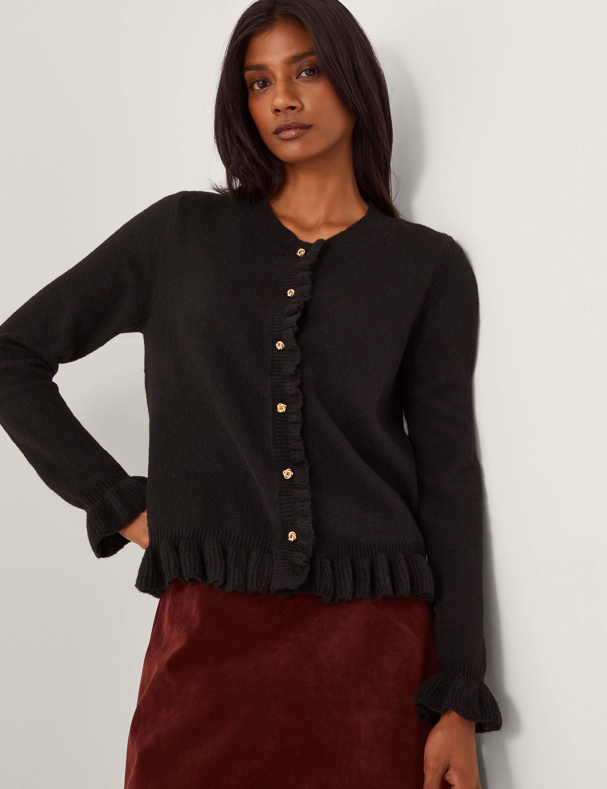Ruffle Crew Neck Cardigan With Wool 1 of 5