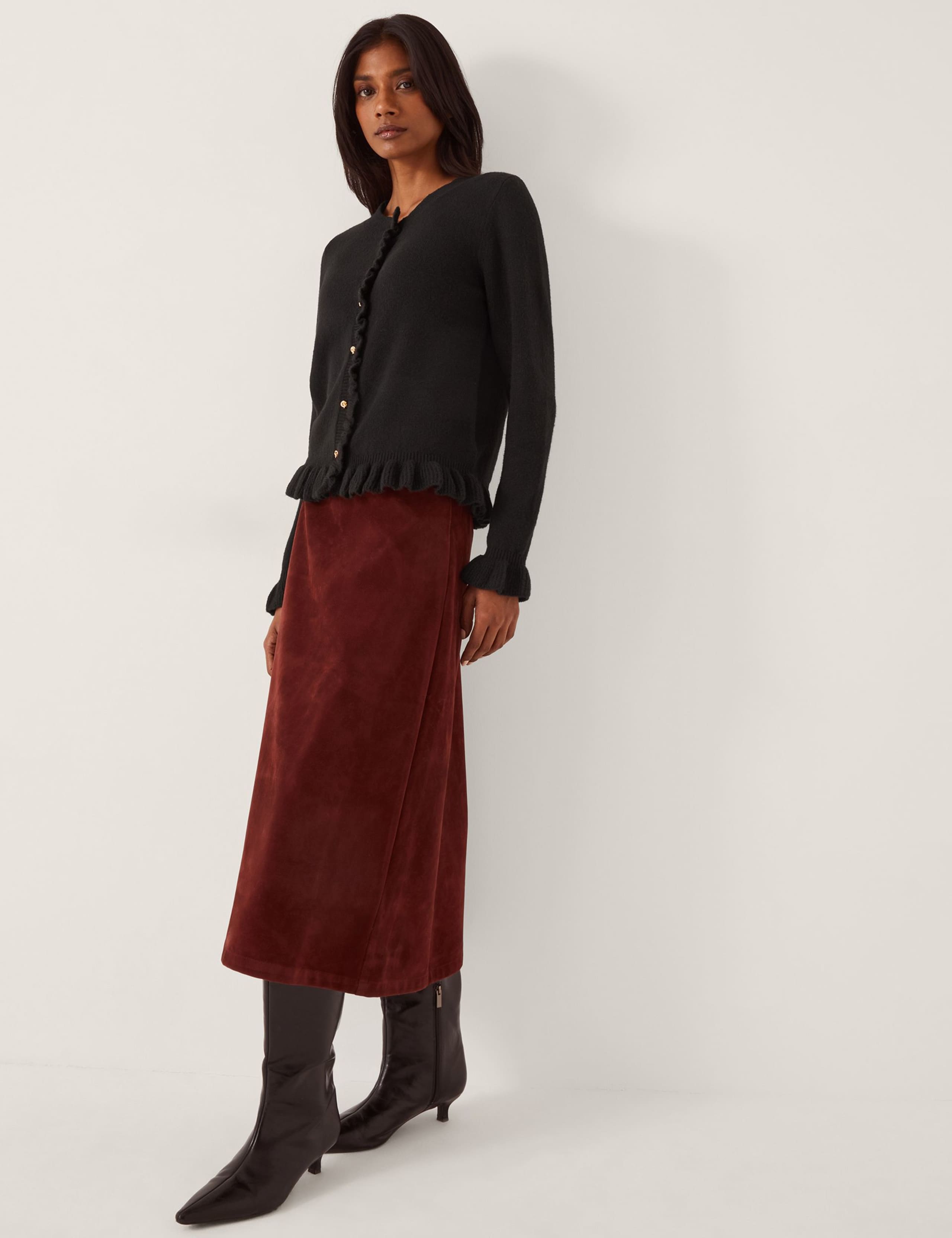 Ruffle Crew Neck Cardigan With Wool 3 of 5