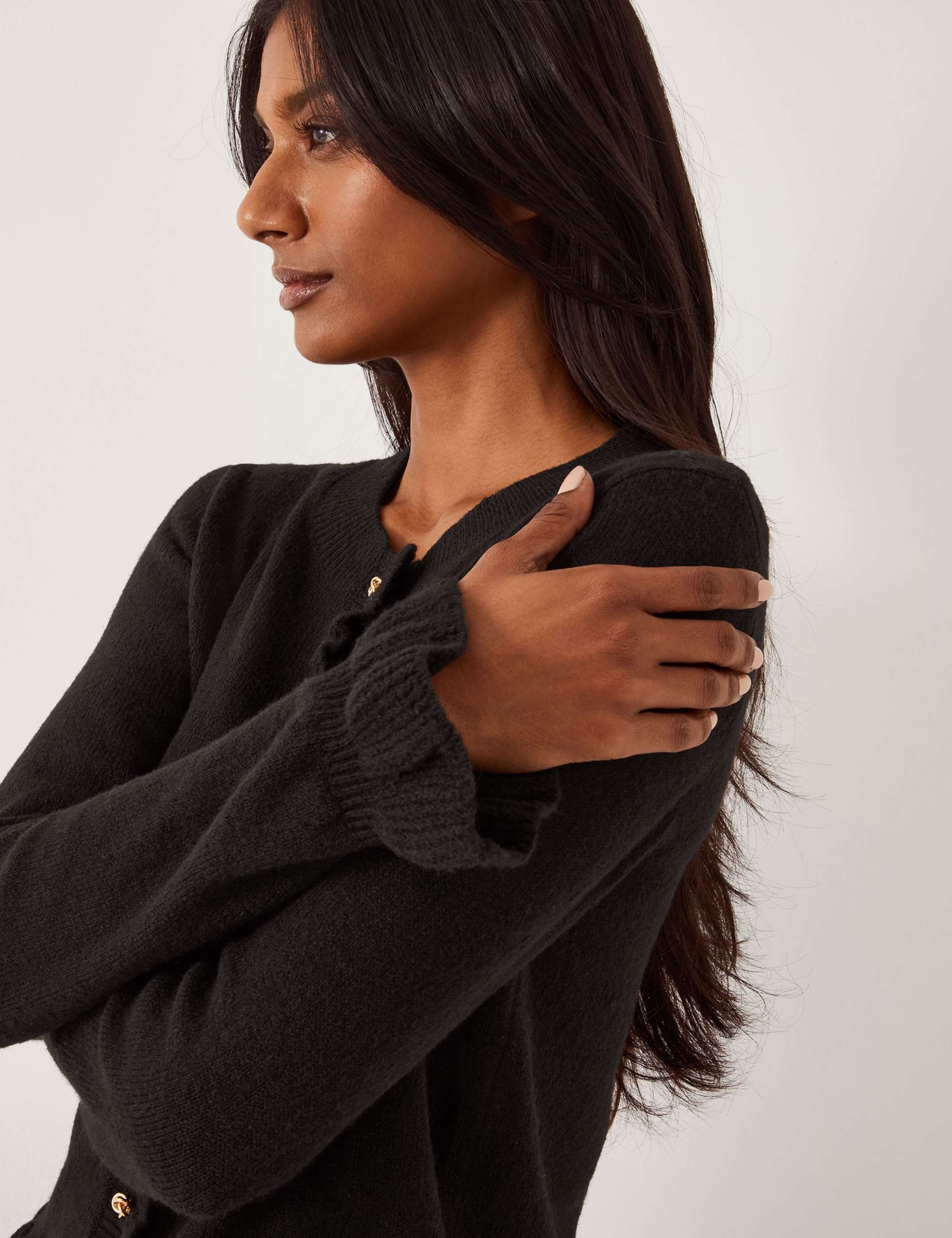 Ruffle Crew Neck Cardigan With Wool 5 of 5