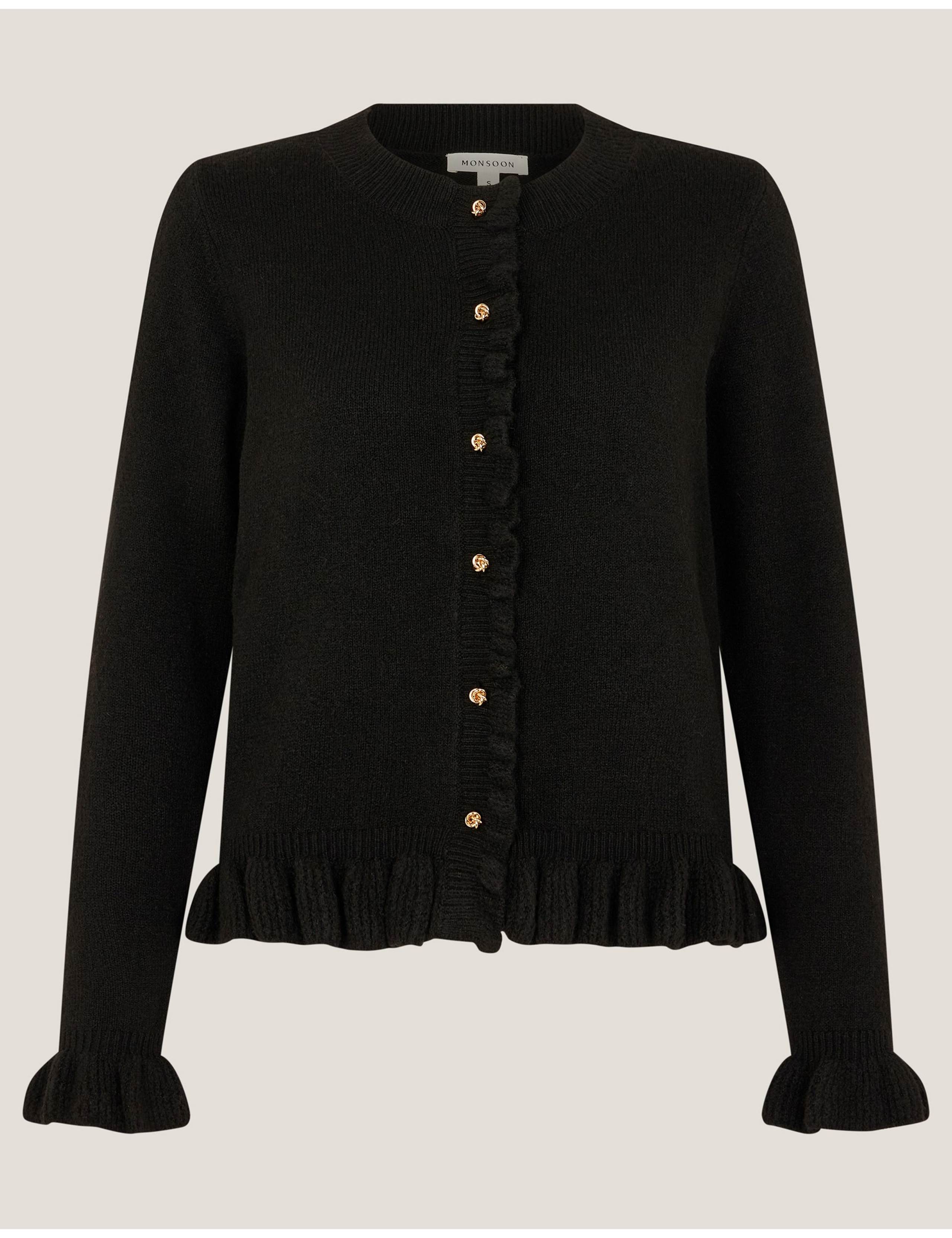 Ruffle Crew Neck Cardigan With Wool 2 of 5