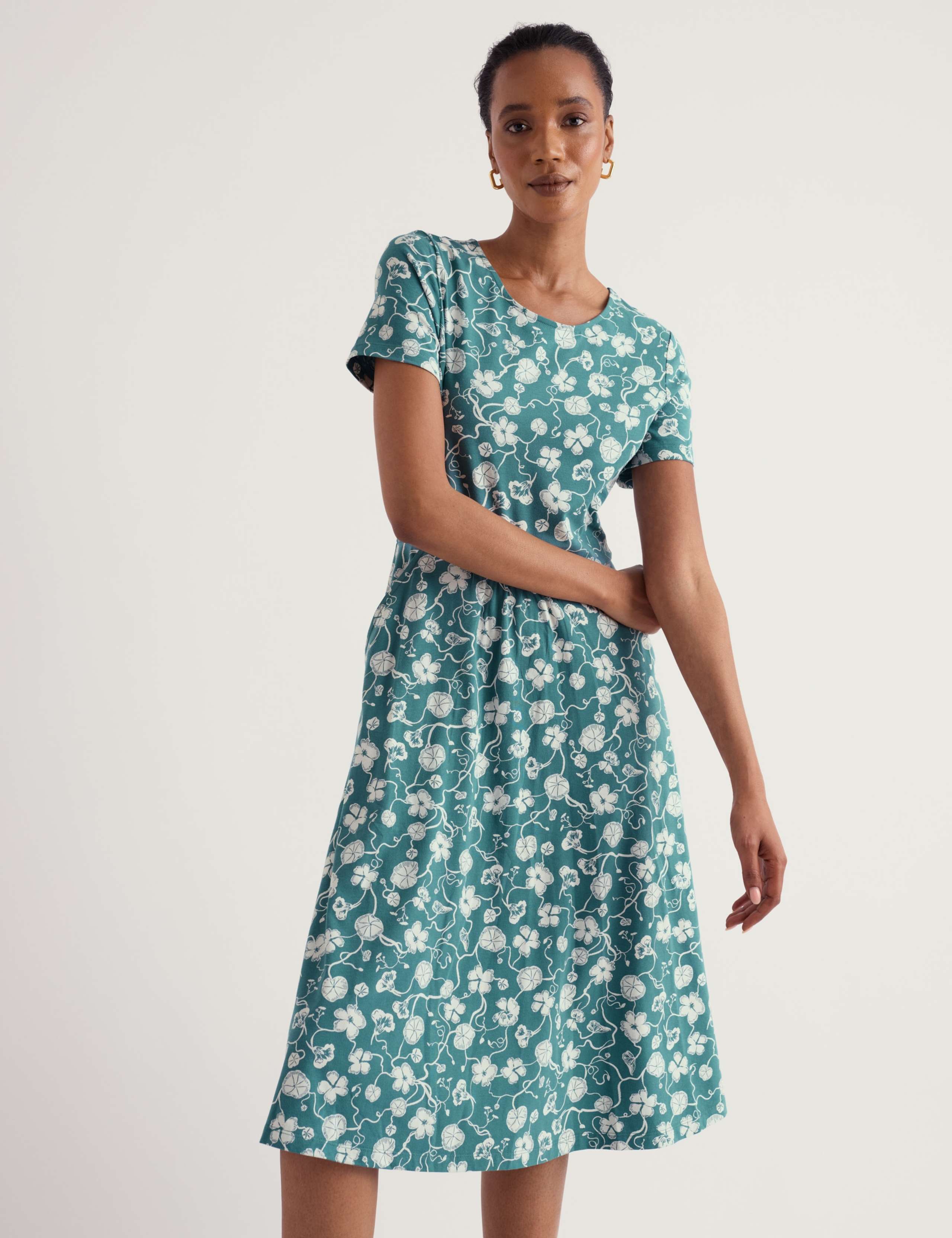 Jersey Floral Midi Skater Dress 3 of 5